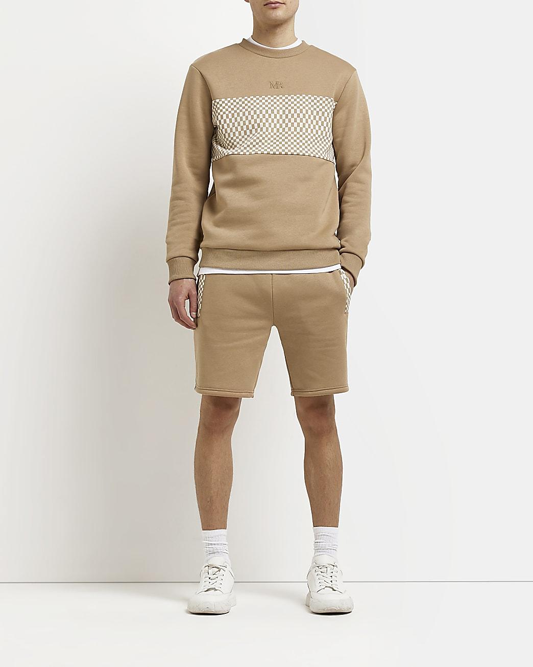 River Island Beige Slim Fit Check 