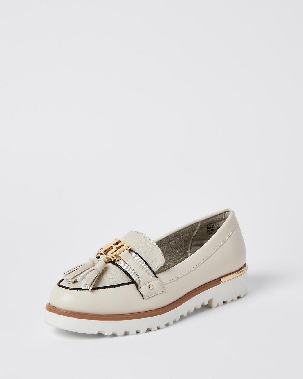 River Island Cream Ri Branded Tassel Loafers in Natural | Lyst