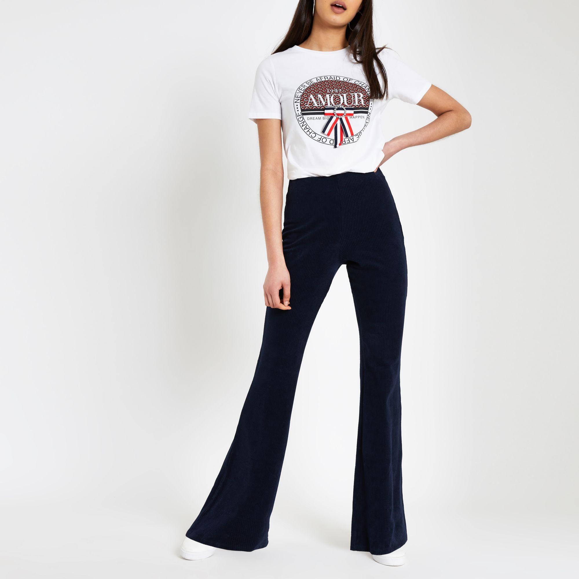 River Island Corduroy Navy Cord Flare Trousers in Blue Lyst