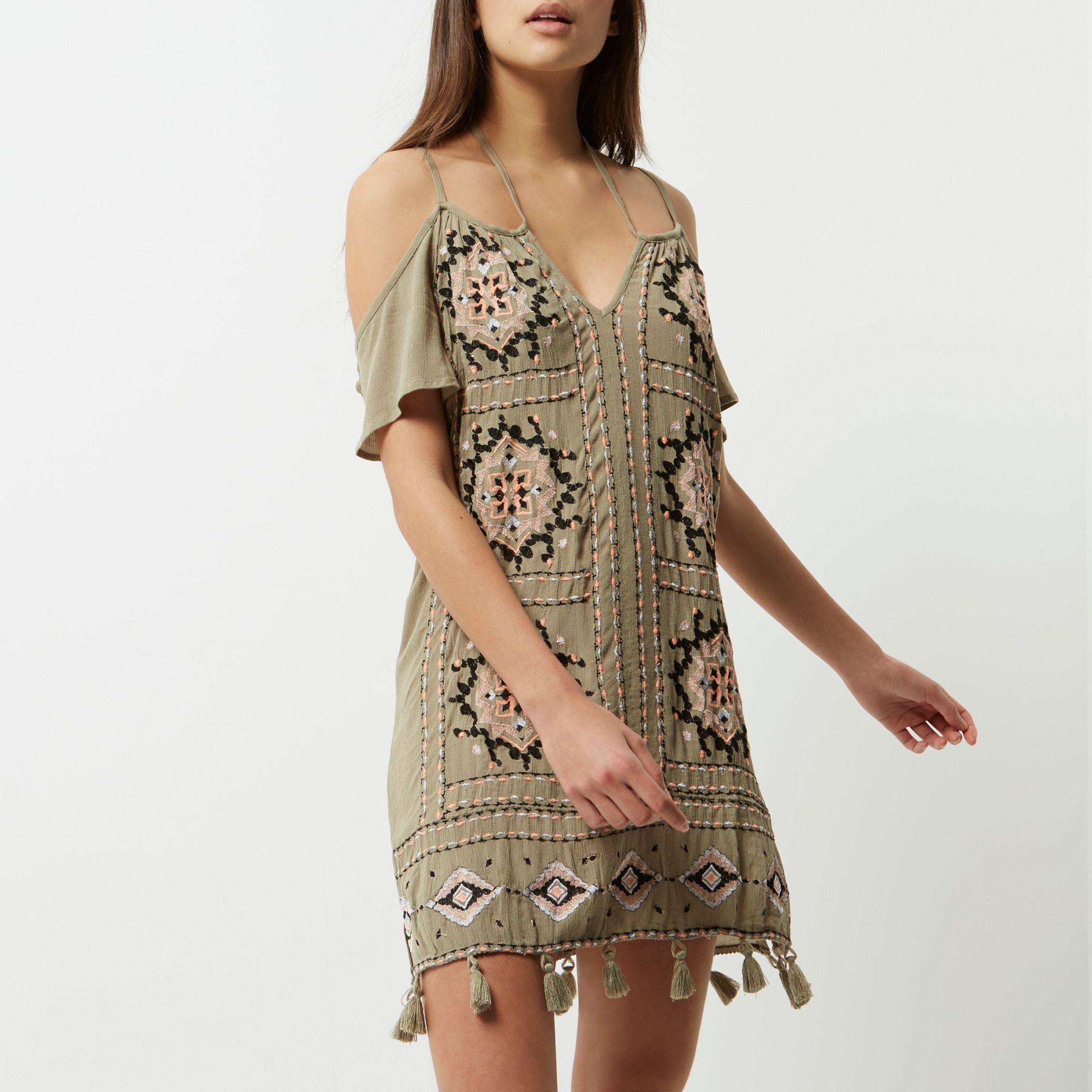 river island khaki green dress