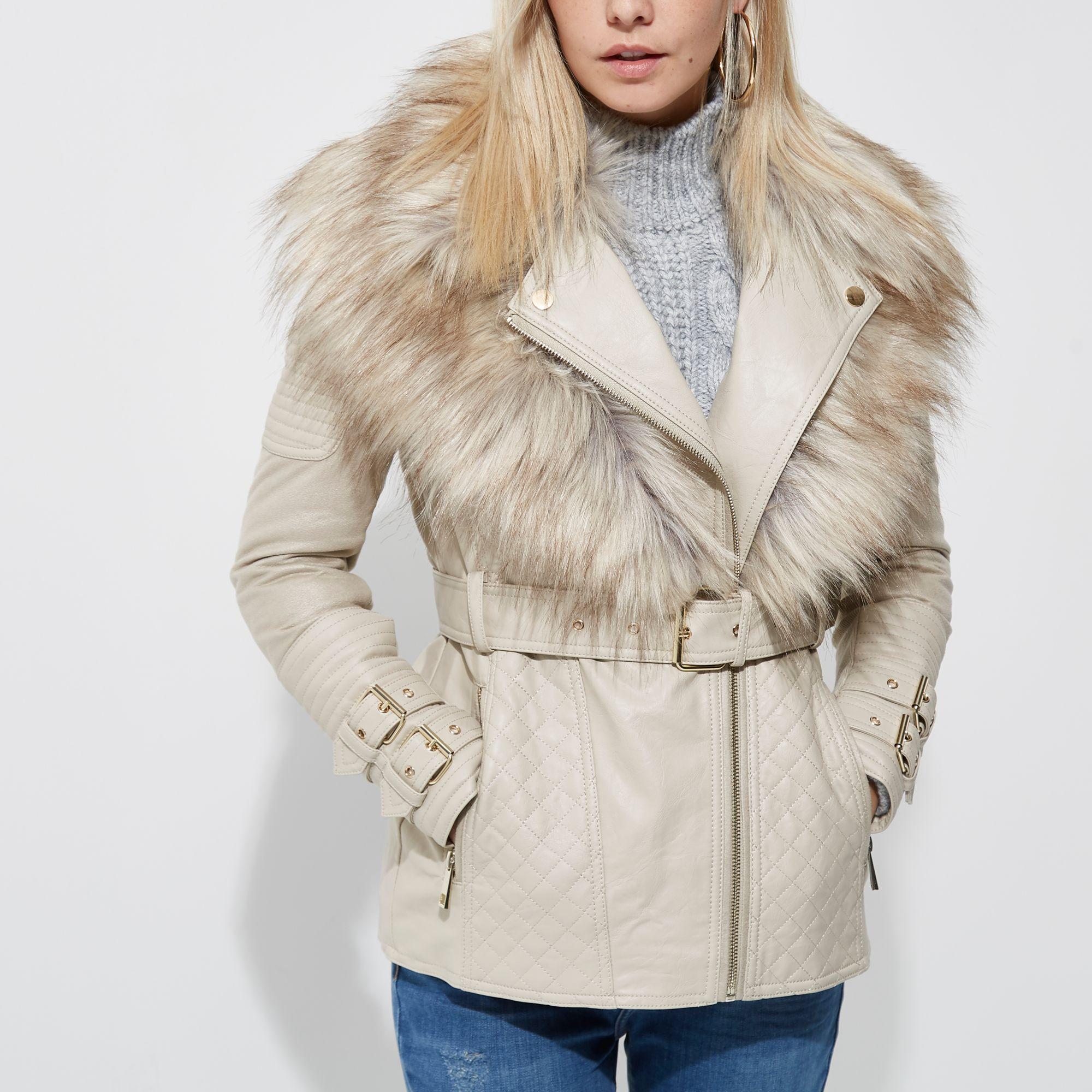 faux fur collar biker jacket