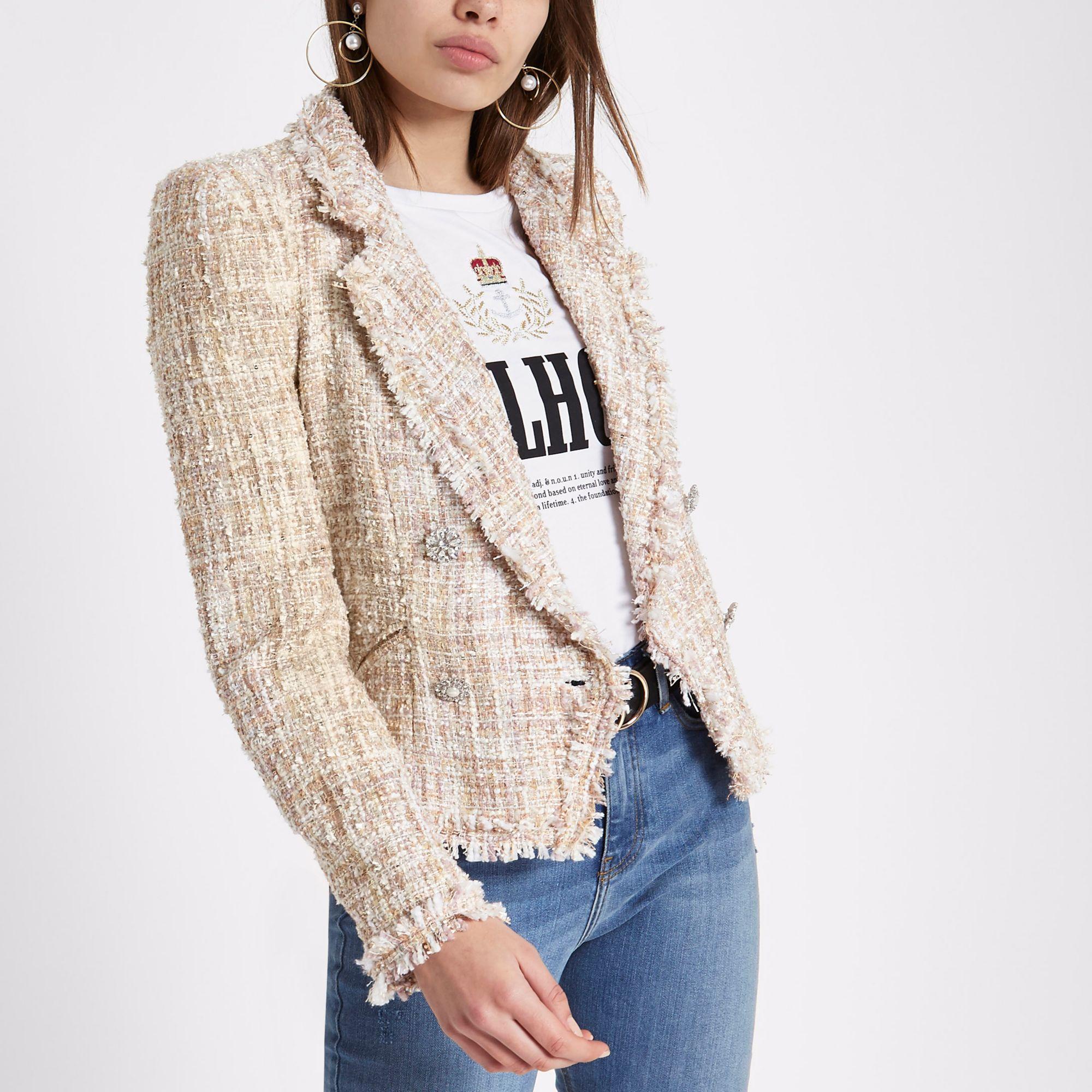 River Island Synthetic Boucle Glitter Doublebreasted