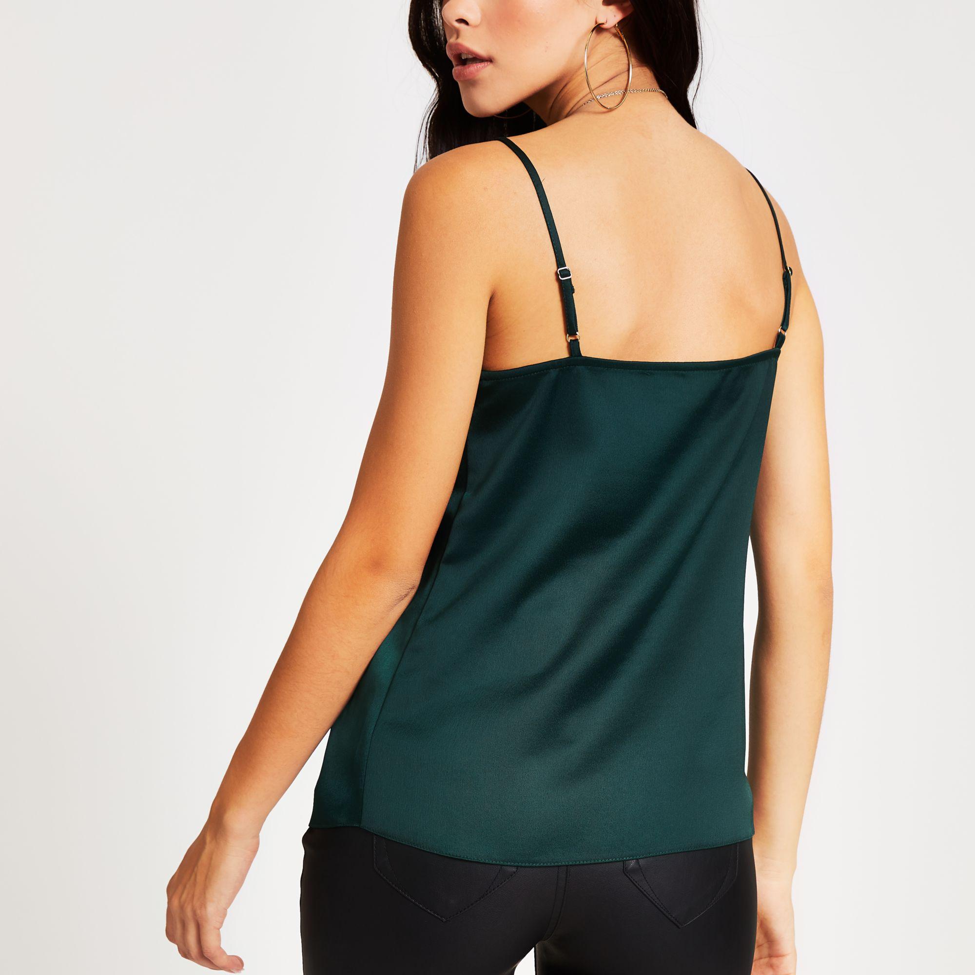 River Island Dark Green Lace Trim Cami Top | Lyst UK