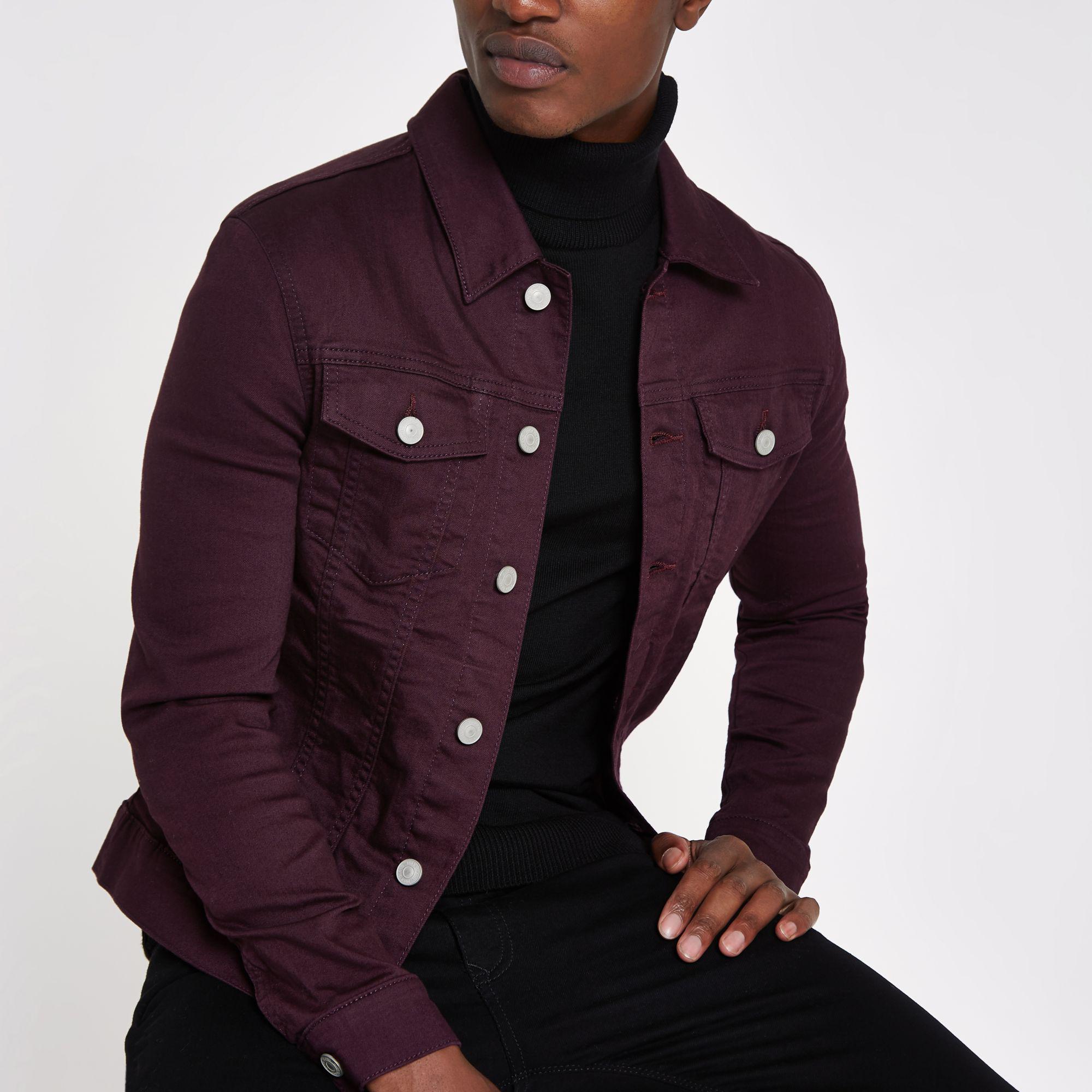 Men's Washed Denim Trucker Jacket - Goodfellow & Co™ Maroon S : Target