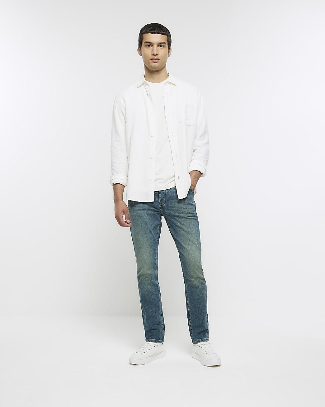River Island Blue Slim Fit Faded Jeans in White for | Lyst