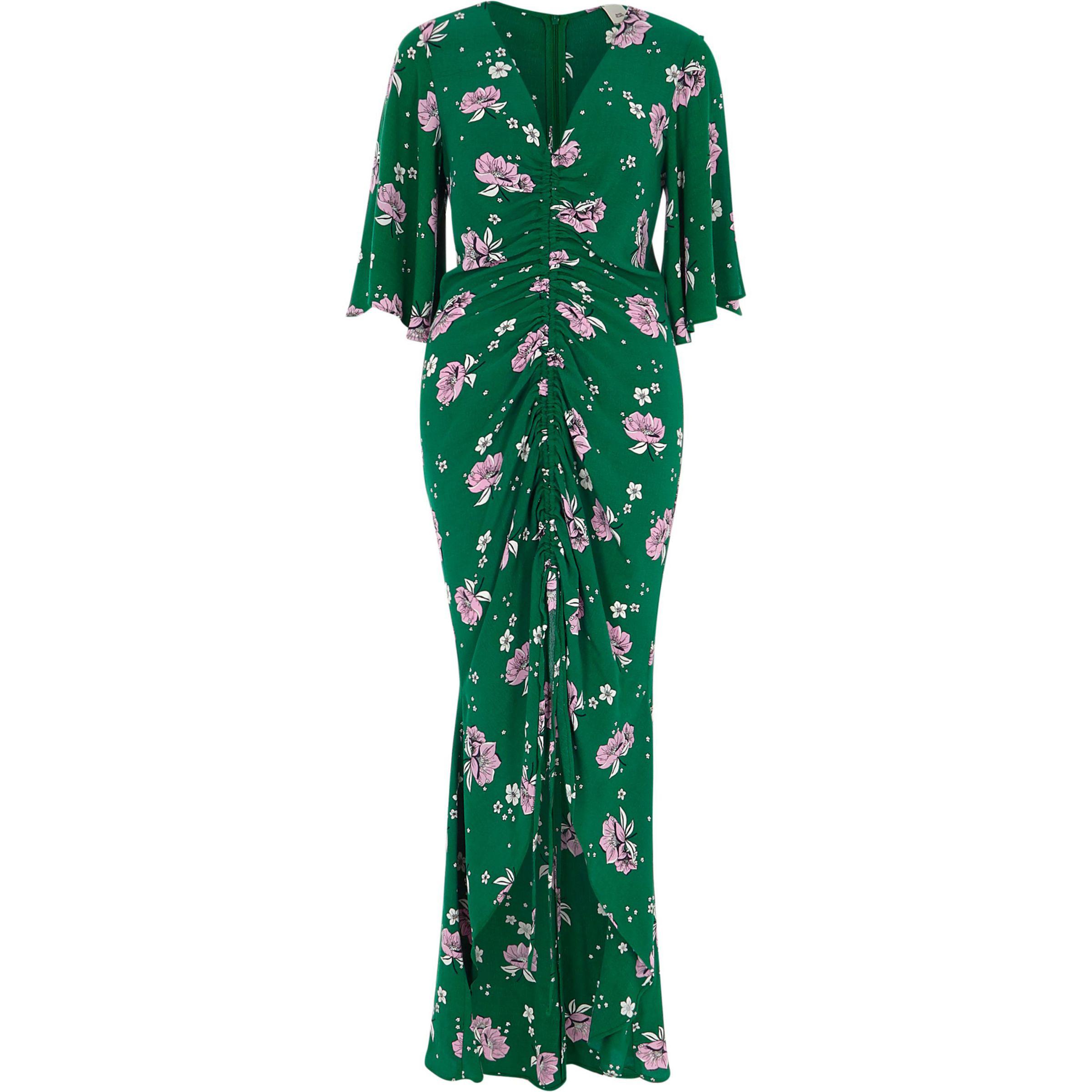 River Island Green Floral Print Ruched Front Maxi Dress | Lyst