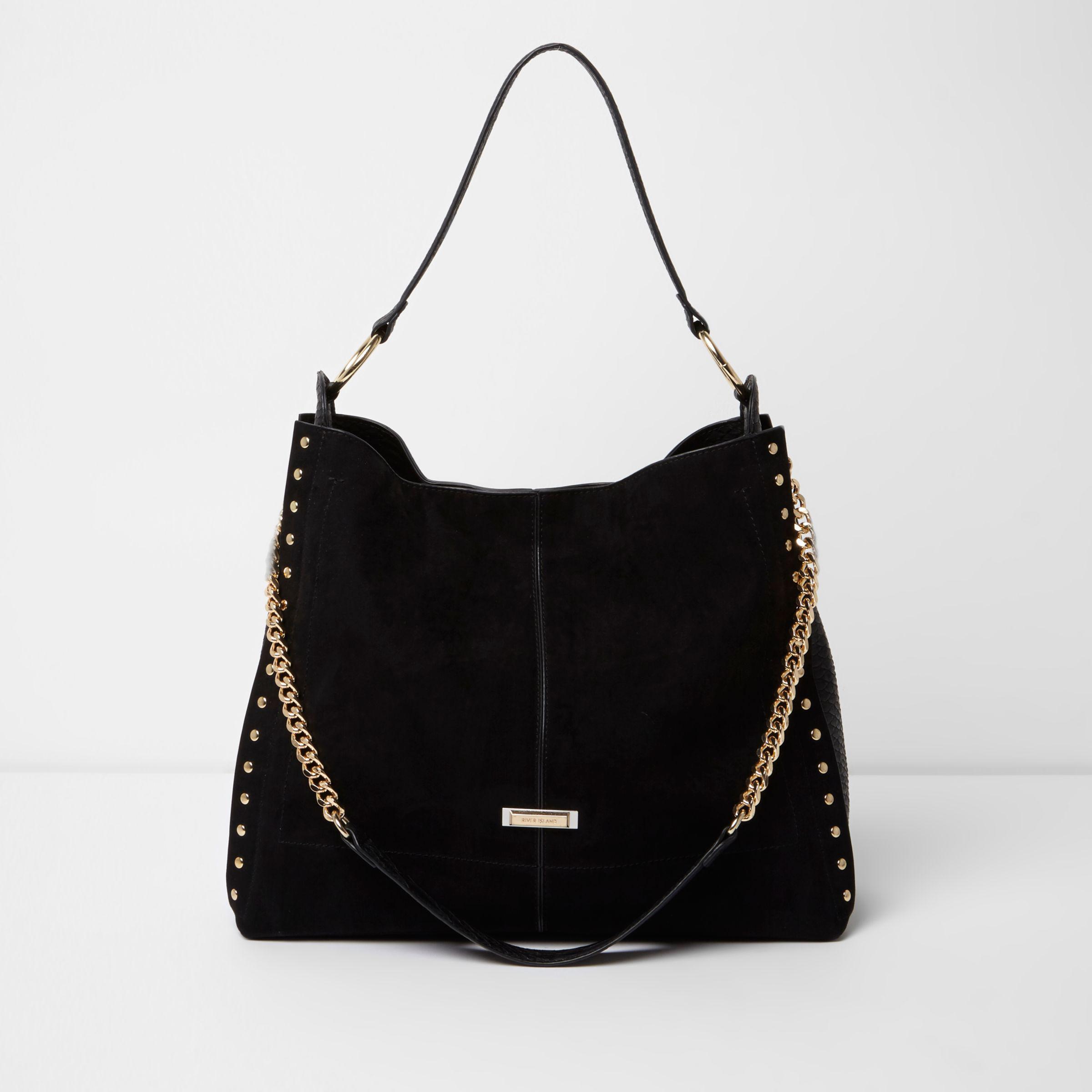 River Island Black Studded Oversized Slouch Chain Bag | Lyst