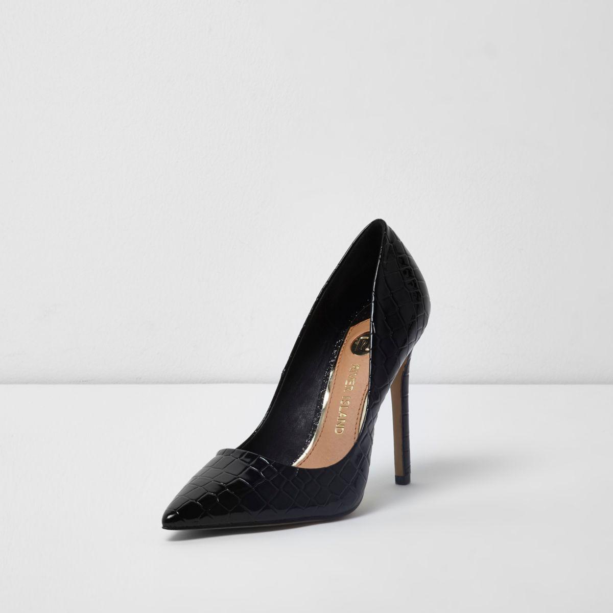 River Island Black Croc Embossed Patent 