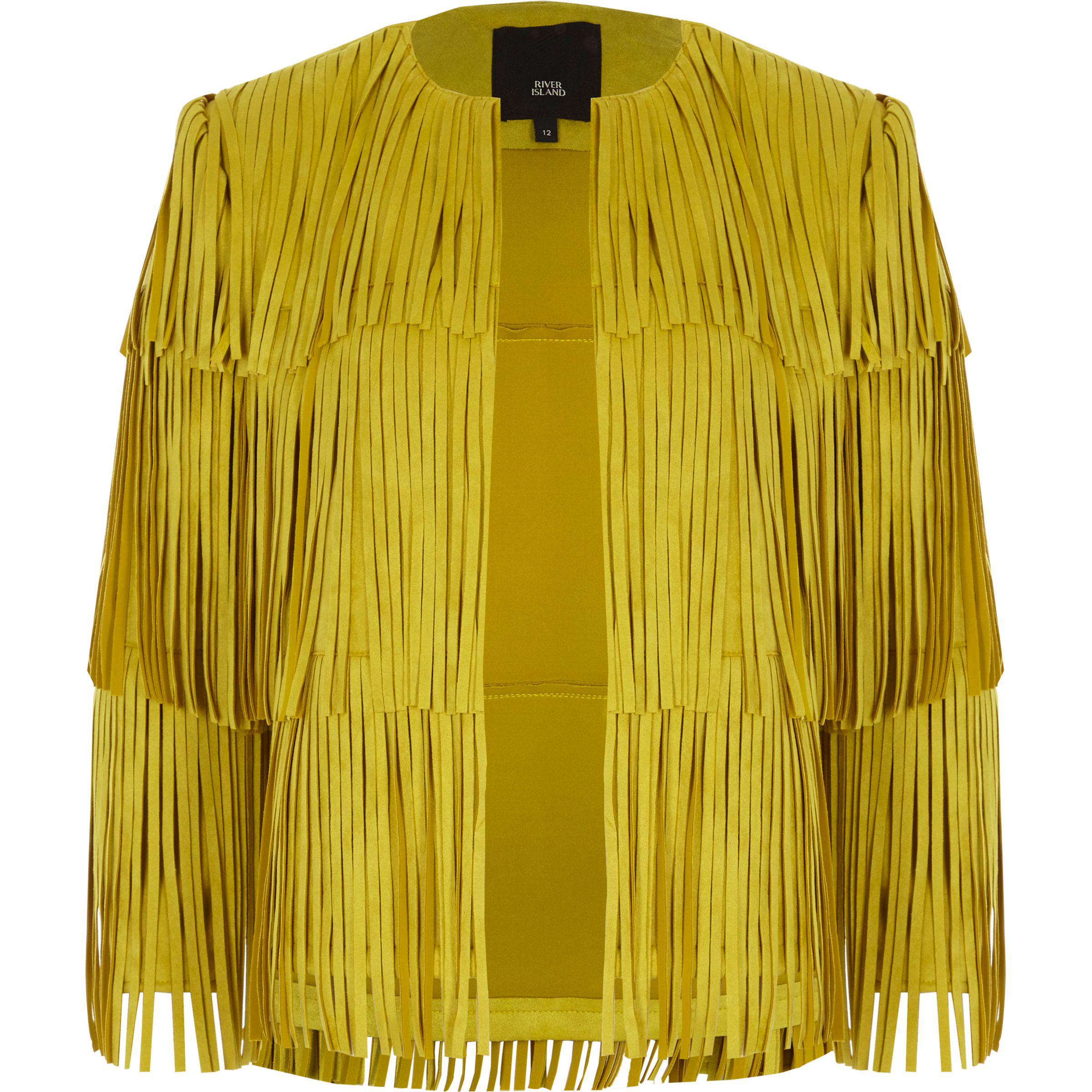 River Island Synthetic Yellow Faux Suede Fringe Jacket Lyst