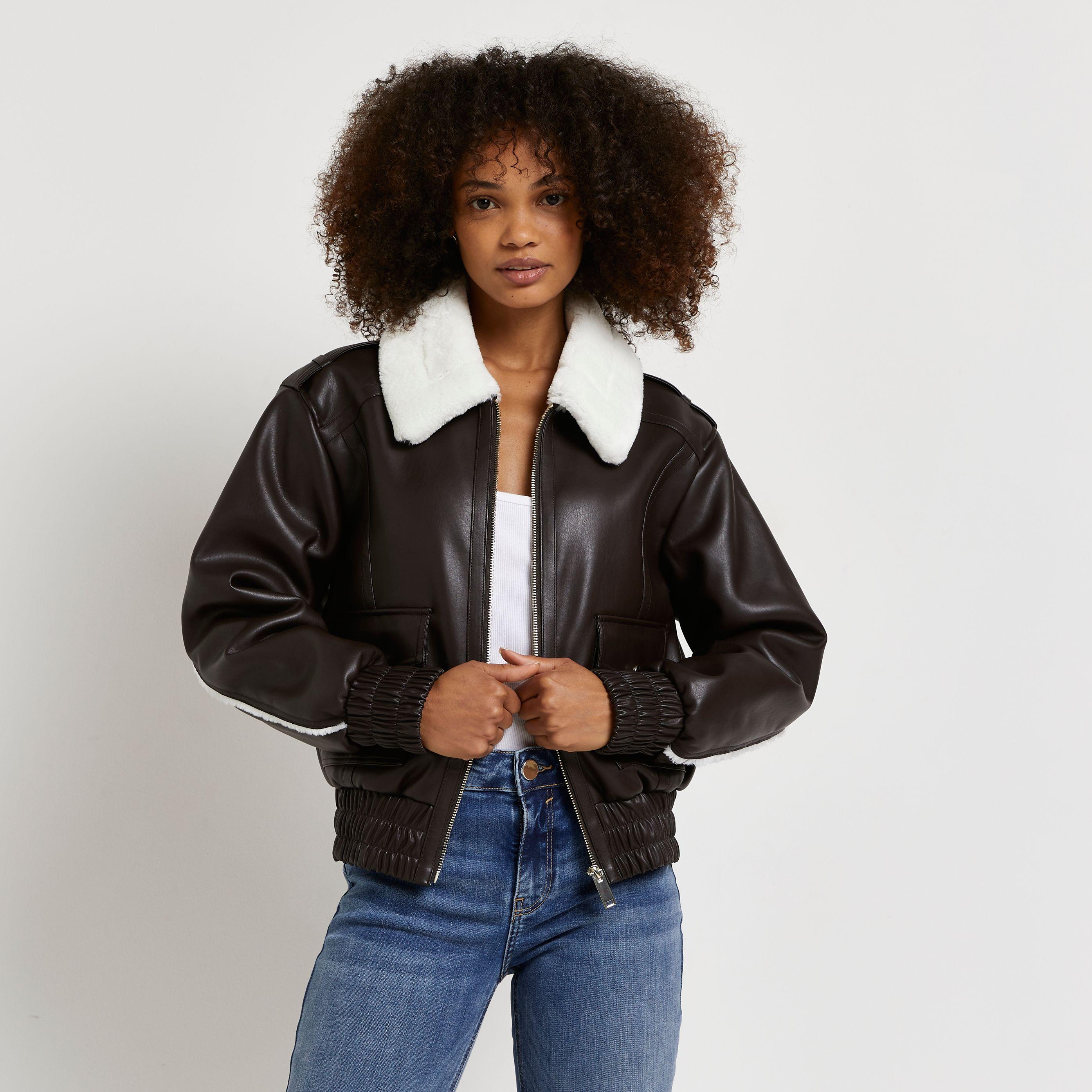 river island leather bomber jacket