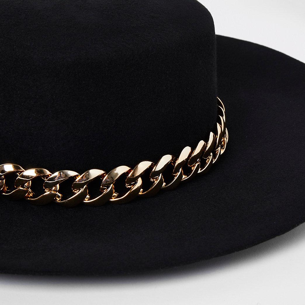 Gold Chain Trim Fedora Hat in Black 