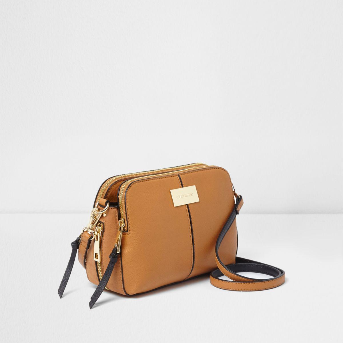 river island black triple compartment cross body bag