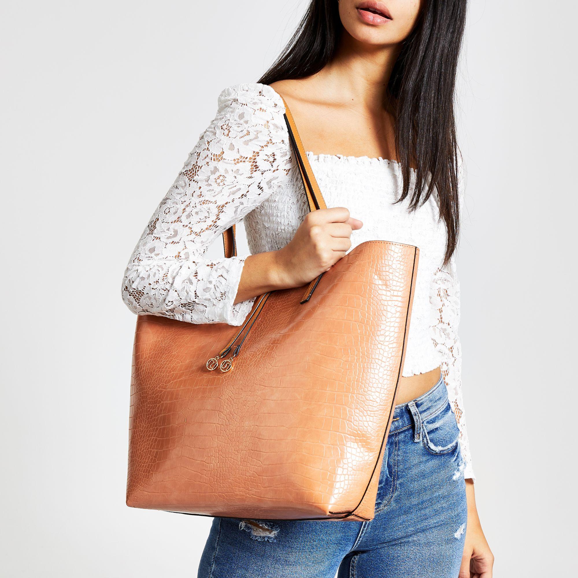 River Island Bright Orange Croc Shopper Beach Bag Lyst