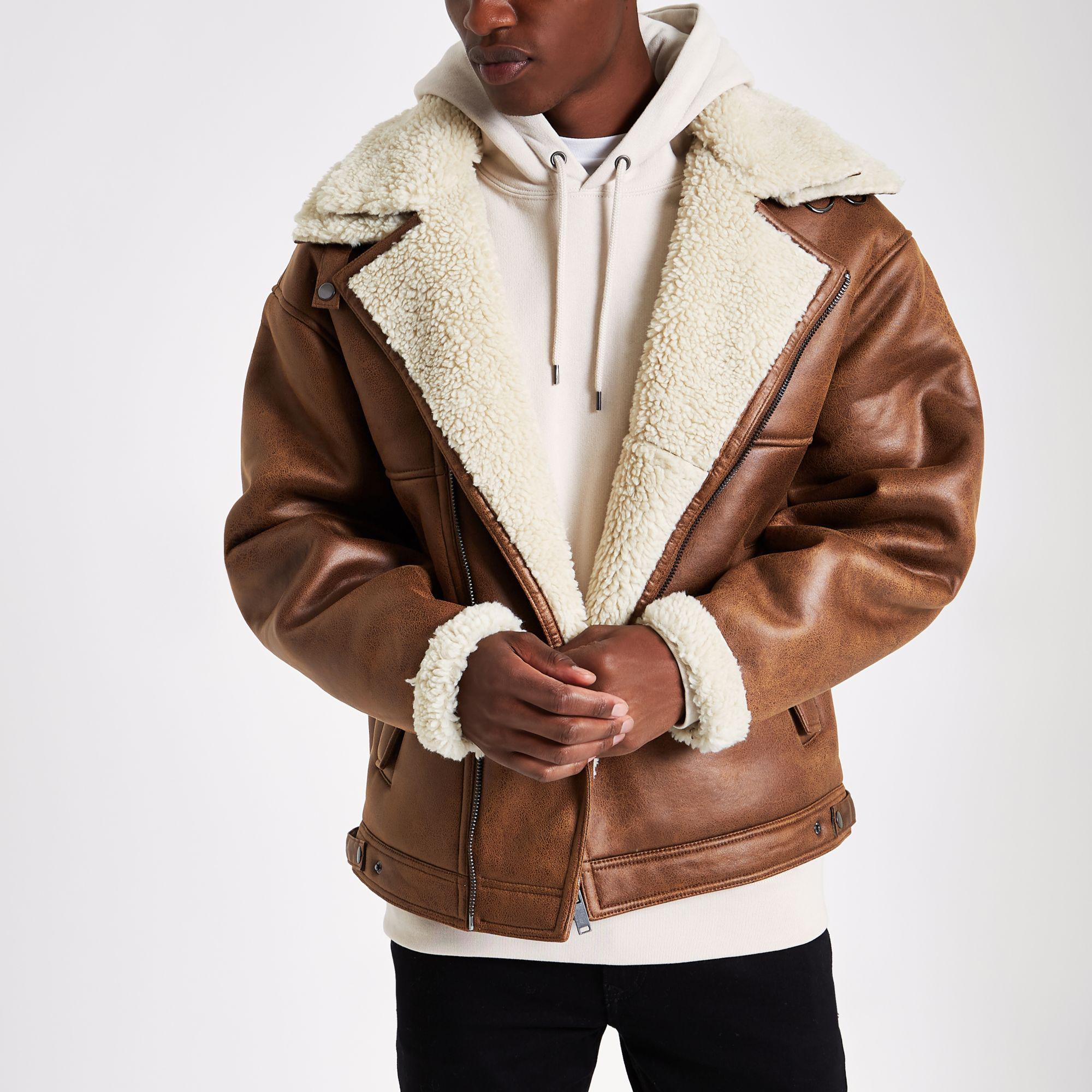 River Island Biker Jacket in Tan (Brown) for Men Lyst