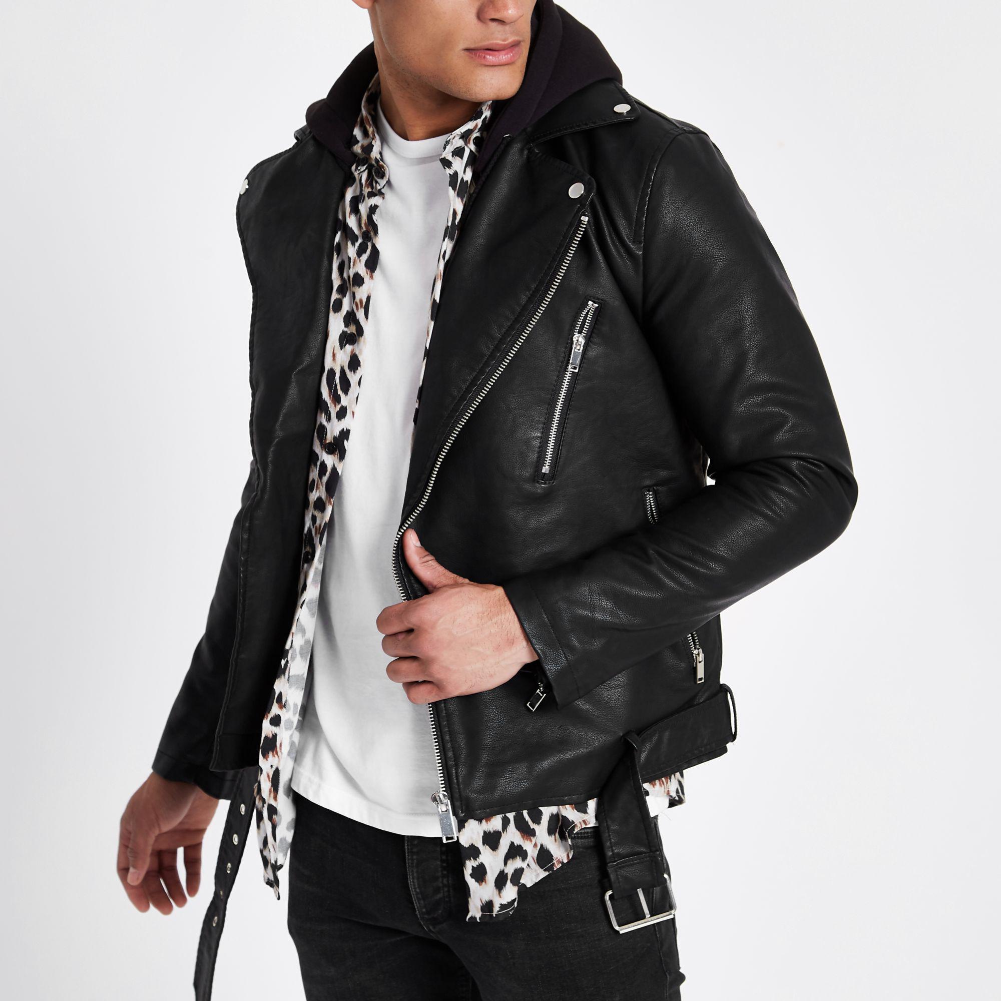 hooded leather motorcycle jacket