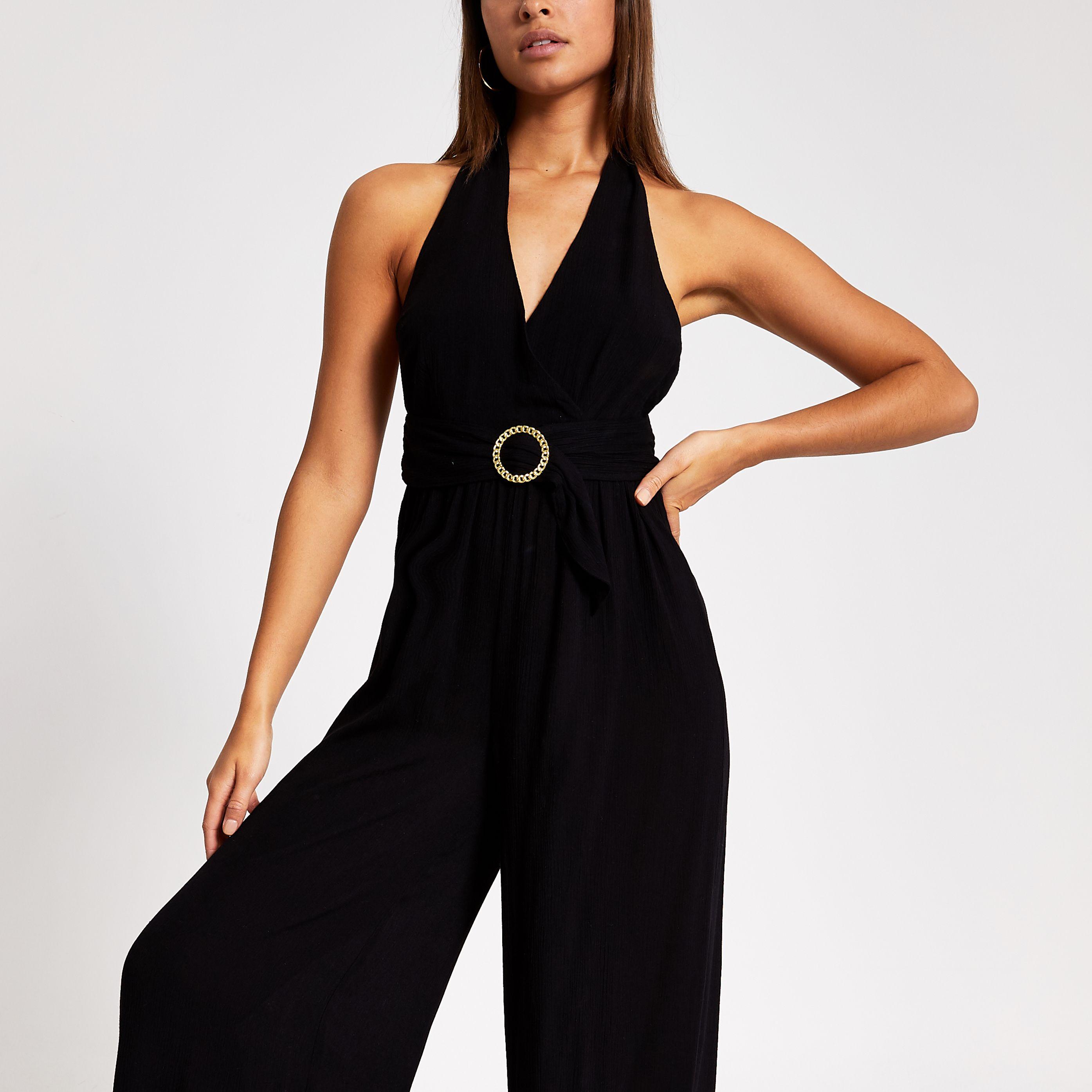 River Island Black Halter Neck Flare 