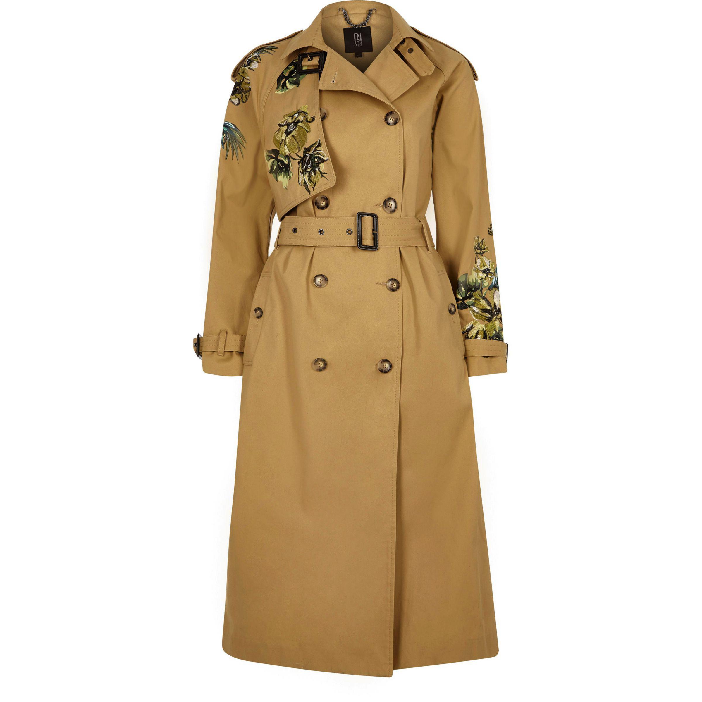 River Island Cotton Ri Studio Embroidered Trench Coat in Tan (Brown) Lyst