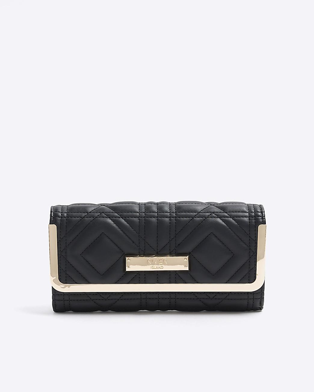 River Island Black quilted panel clip top purse ($44) ❤ liked on Polyvore  featuring bags, handbags, kiss-lock … | Purses, River island purses, River  island handbags