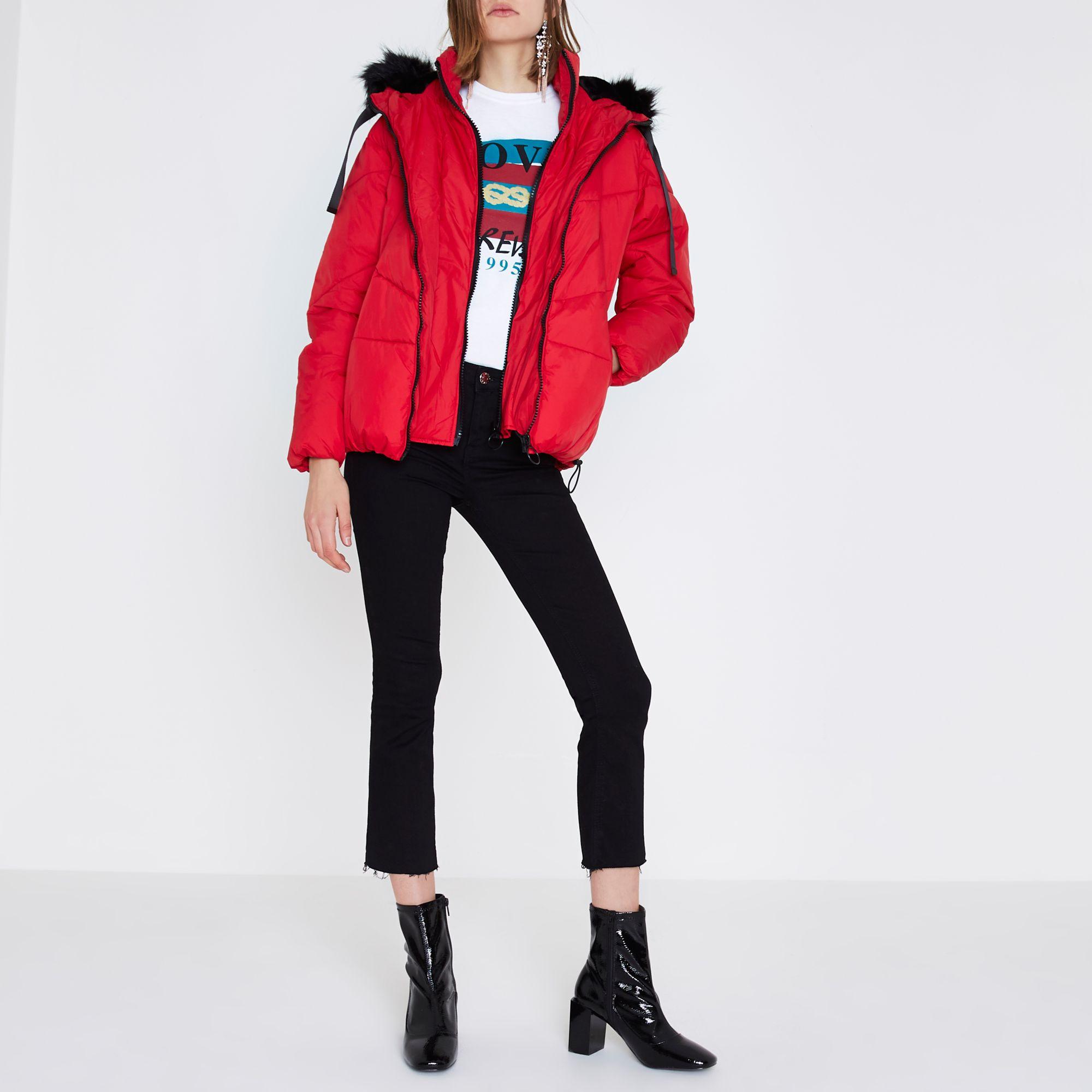 red oversized puffer jacket