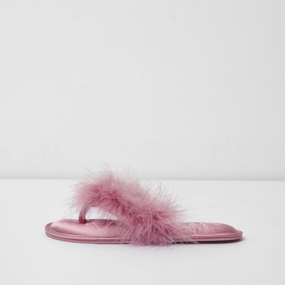 River Island Pink Feather Flip Flop Slippers |