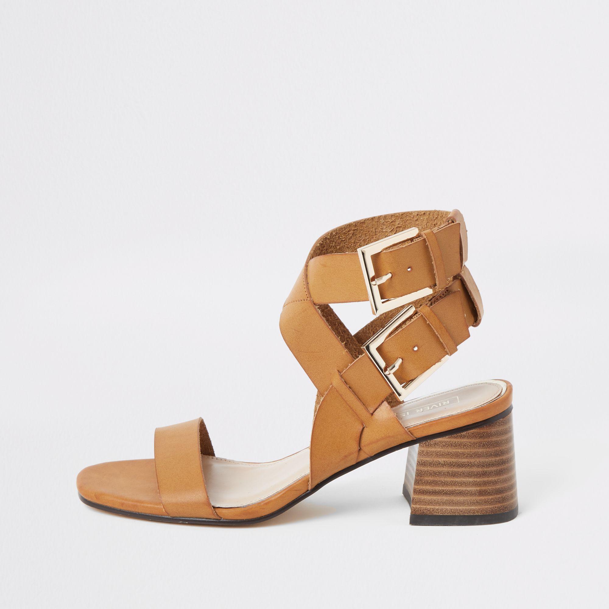 brown double buckle sandals