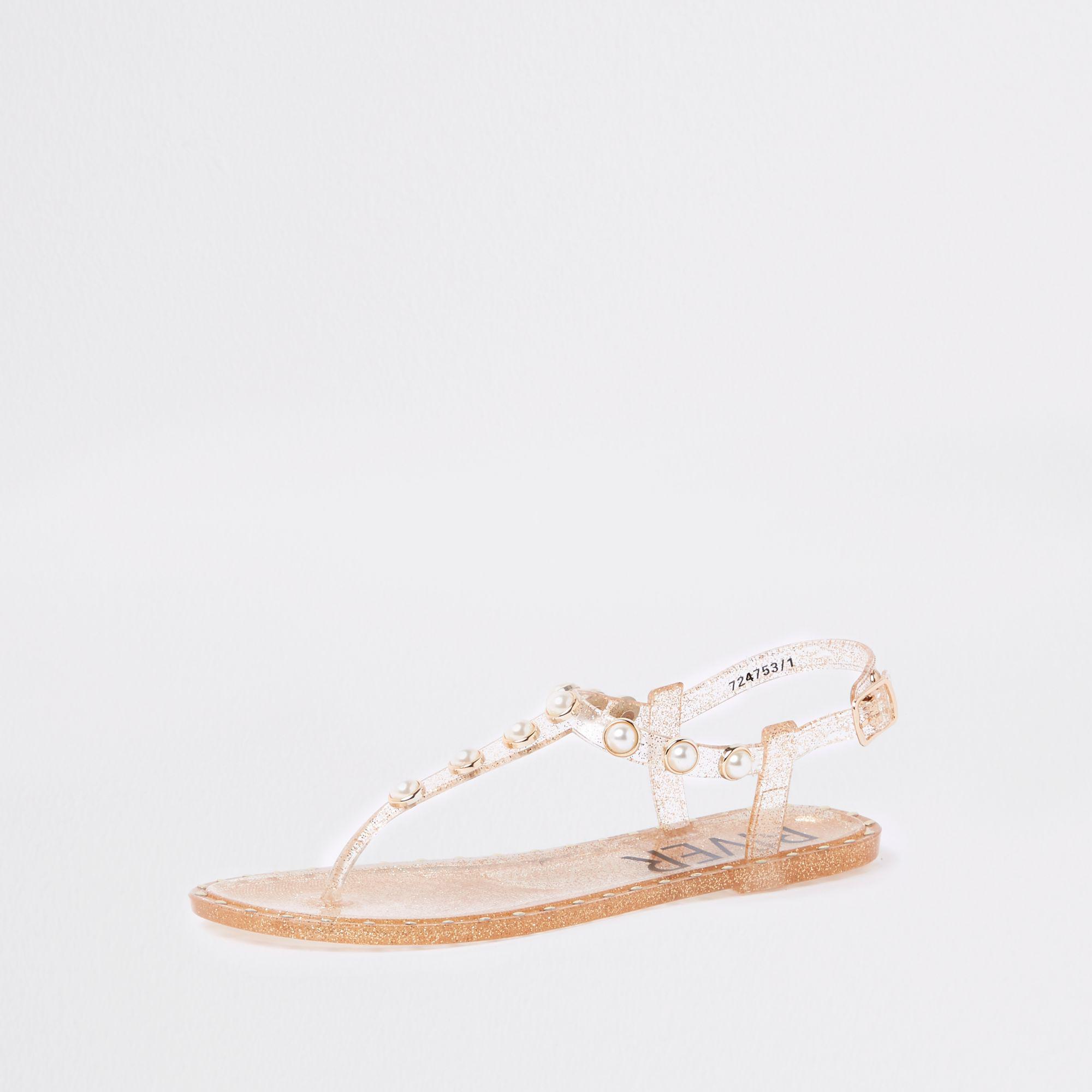 River Island Pearl Embellished Jelly Sandals in Gold (Metallic) - Lyst