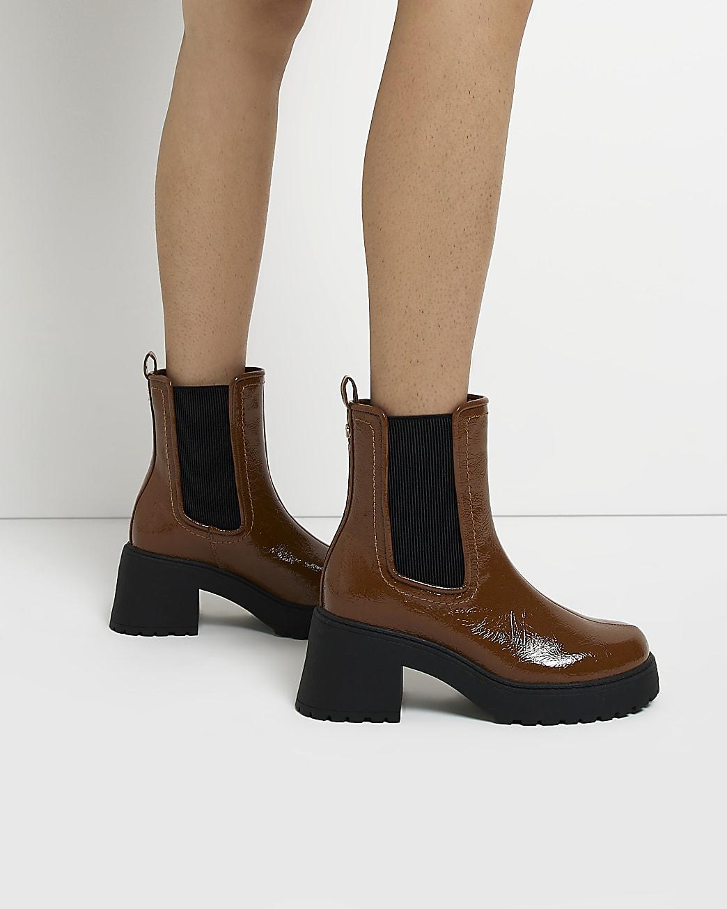 River Island Wide Fit Platform Chelsea Boots in Brown | Lyst