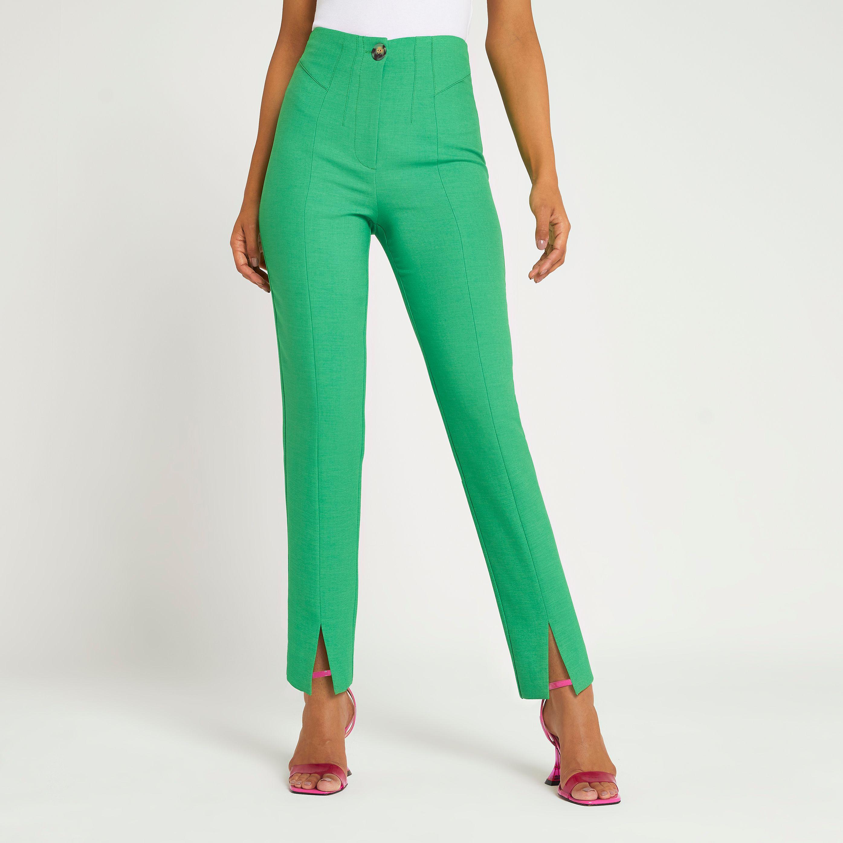 Green Split Front Cigarette Pants 