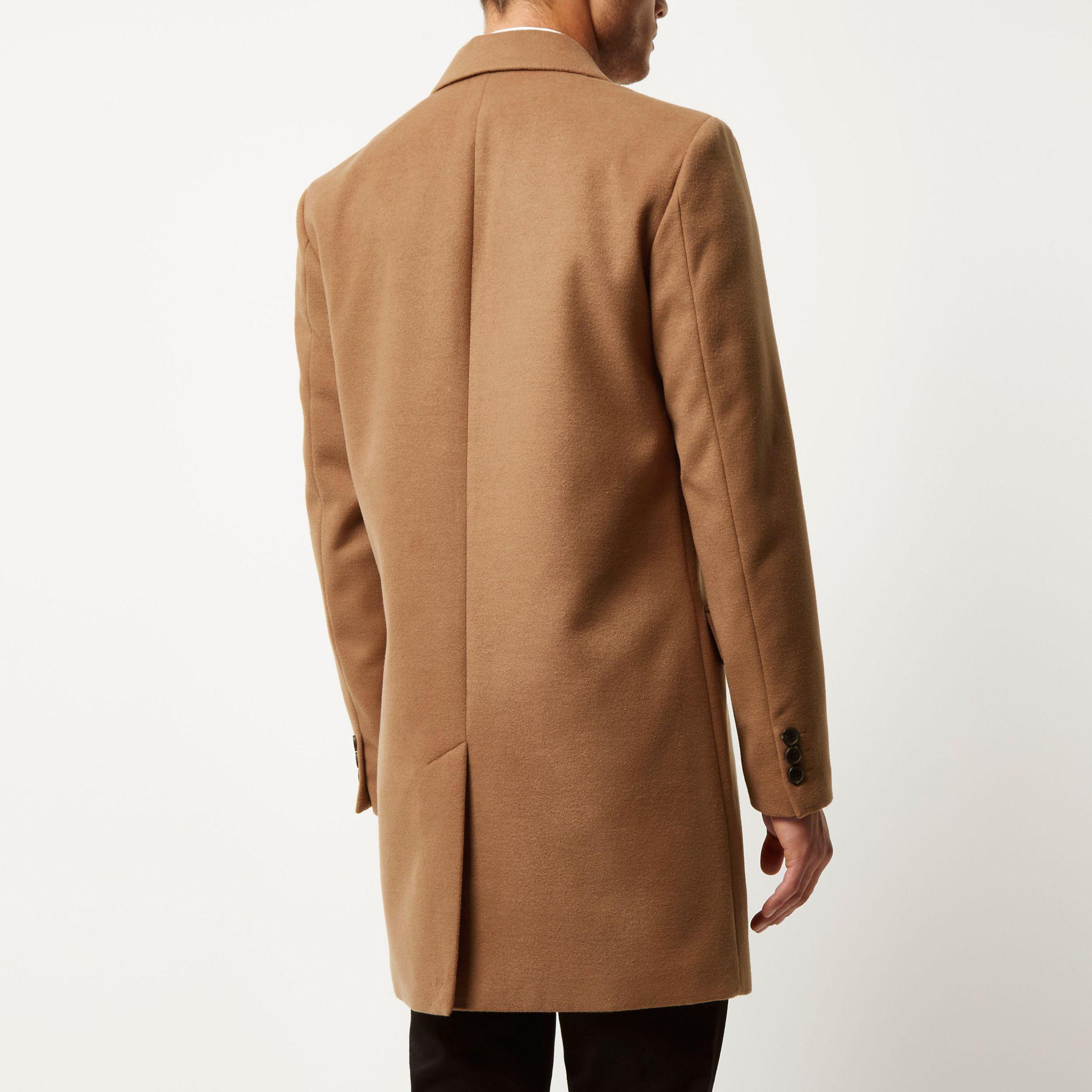 River Island Synthetic Tan Smart Overcoat in Brown for Men - Lyst