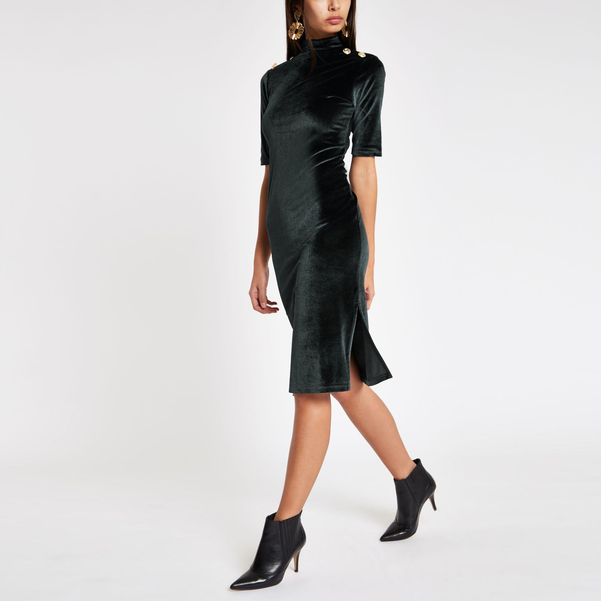 river island green velvet dress