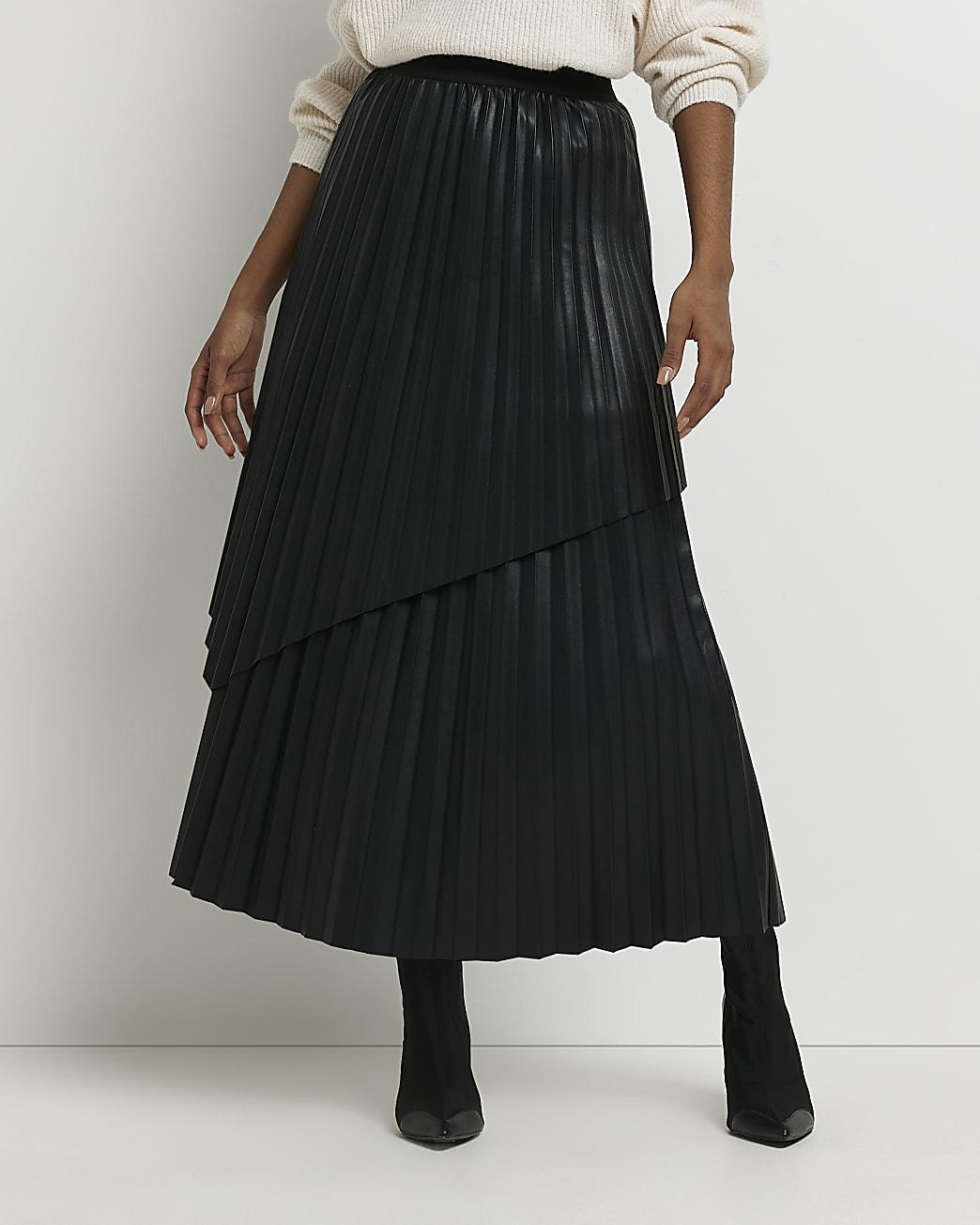 Faux Leather Pleated Maxi Skirt in Black  Roman Originals UK