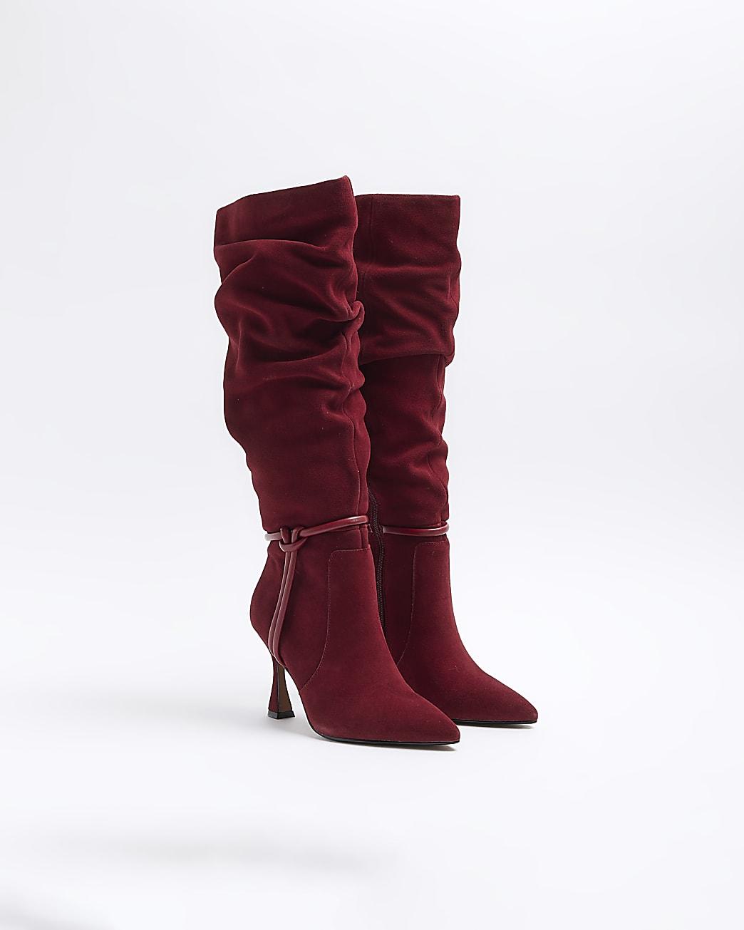 River Island Red Suede Slouch Heeled High Leg Boots Lyst UK
