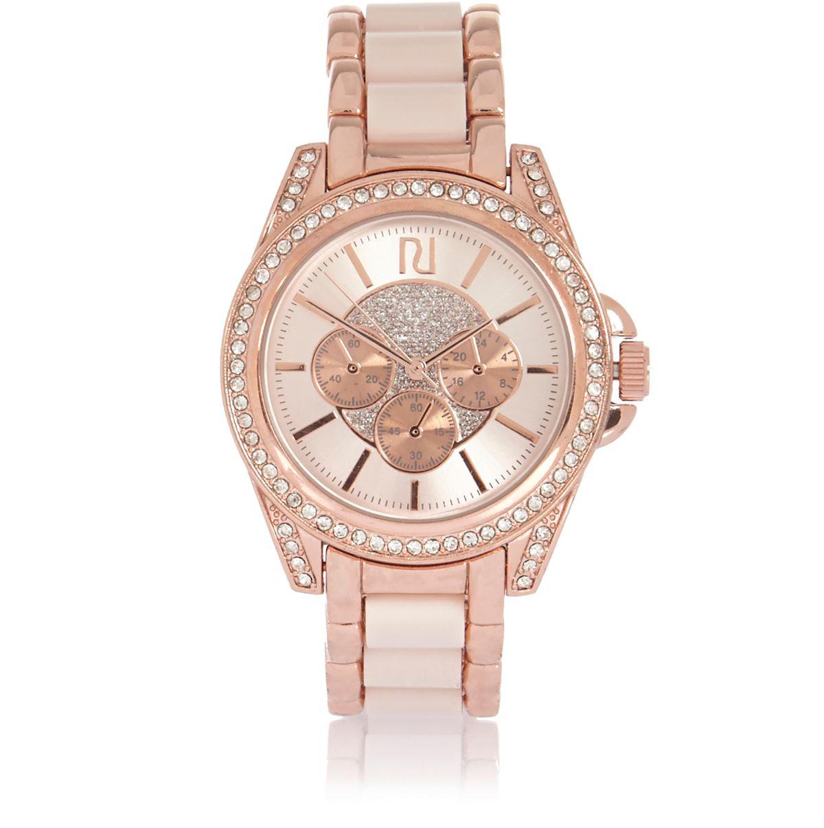 River Island Rose Gold Chunky Embellished Watch in Pink | Lyst UK