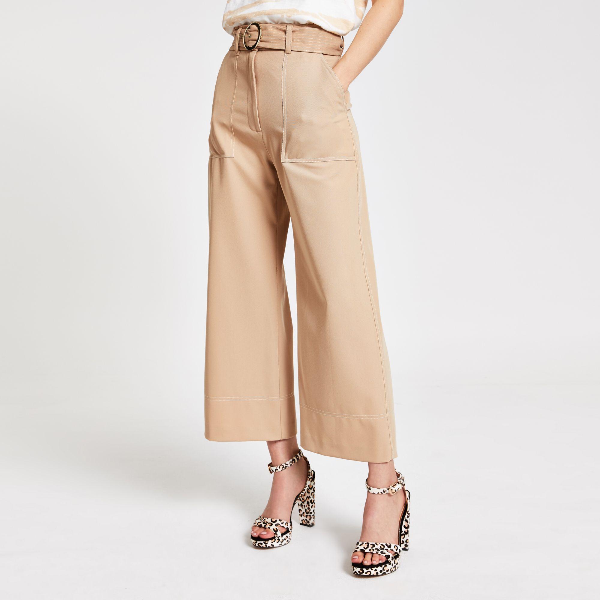 River Island Synthetic Straight Wide Leg Trousers in Beige (Natural) Lyst