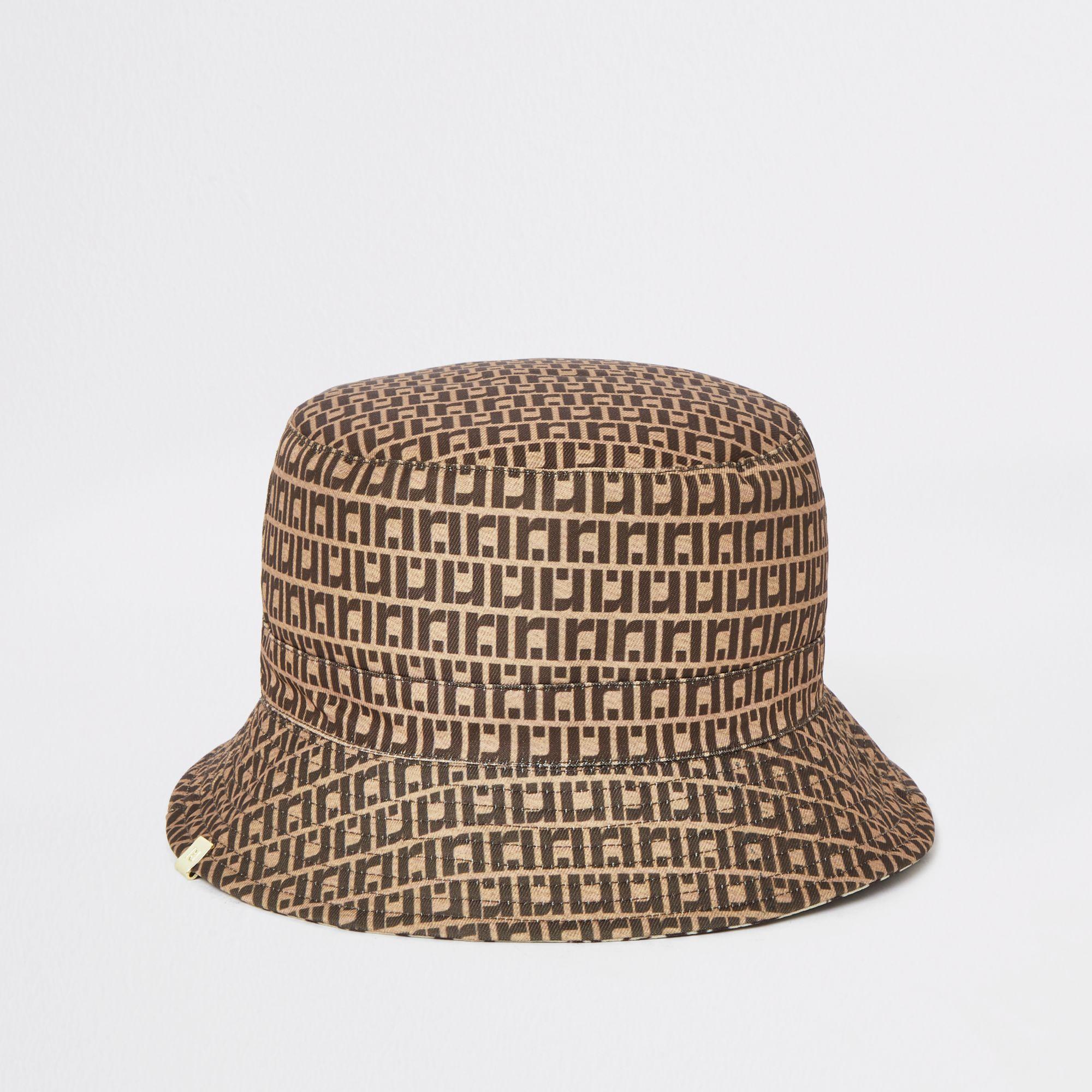 River Island Brown Ri Monogram Print Reversible Bucket Hat Lyst