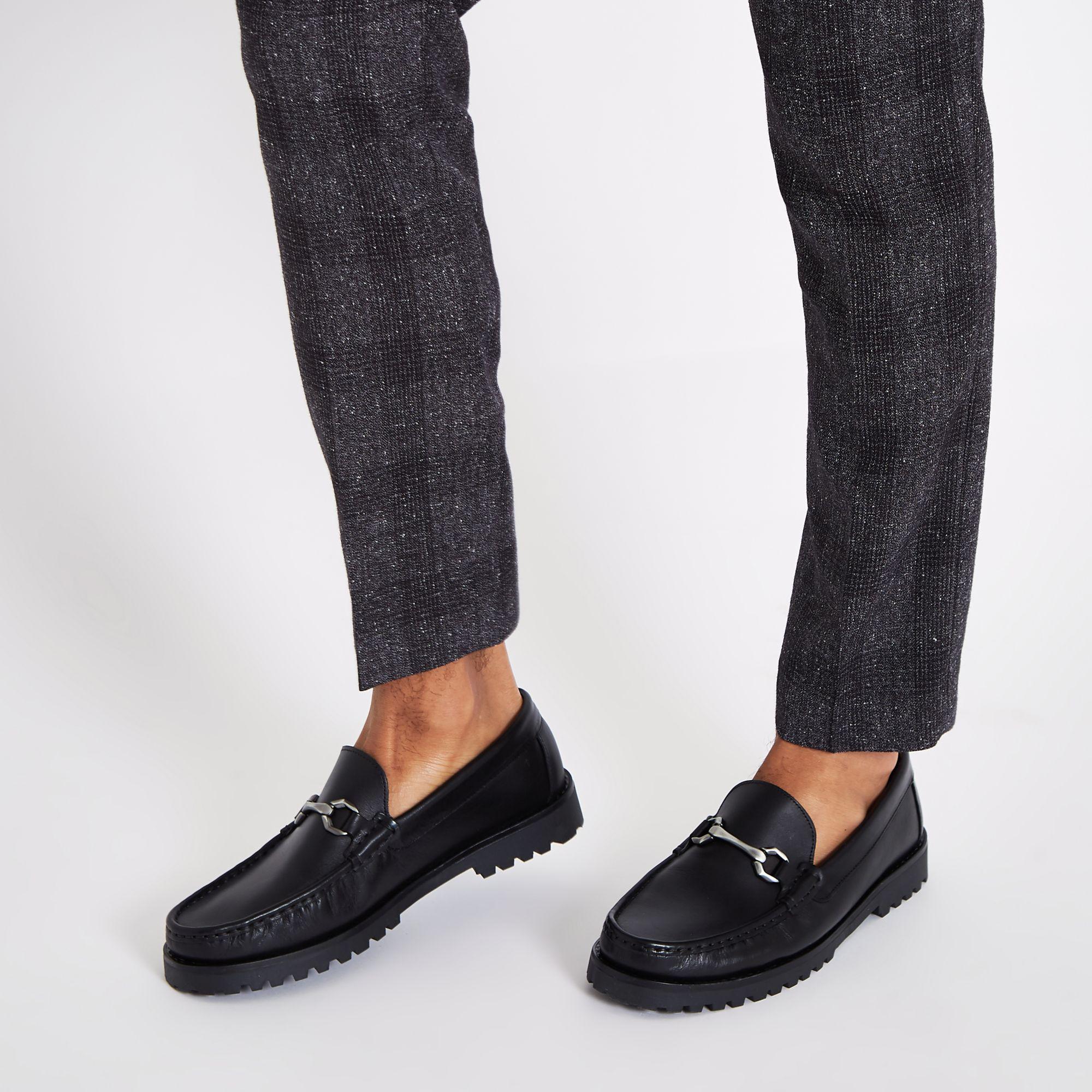 River Island Black Leather Snaffle Chunky Sole Loafer for Men | Lyst