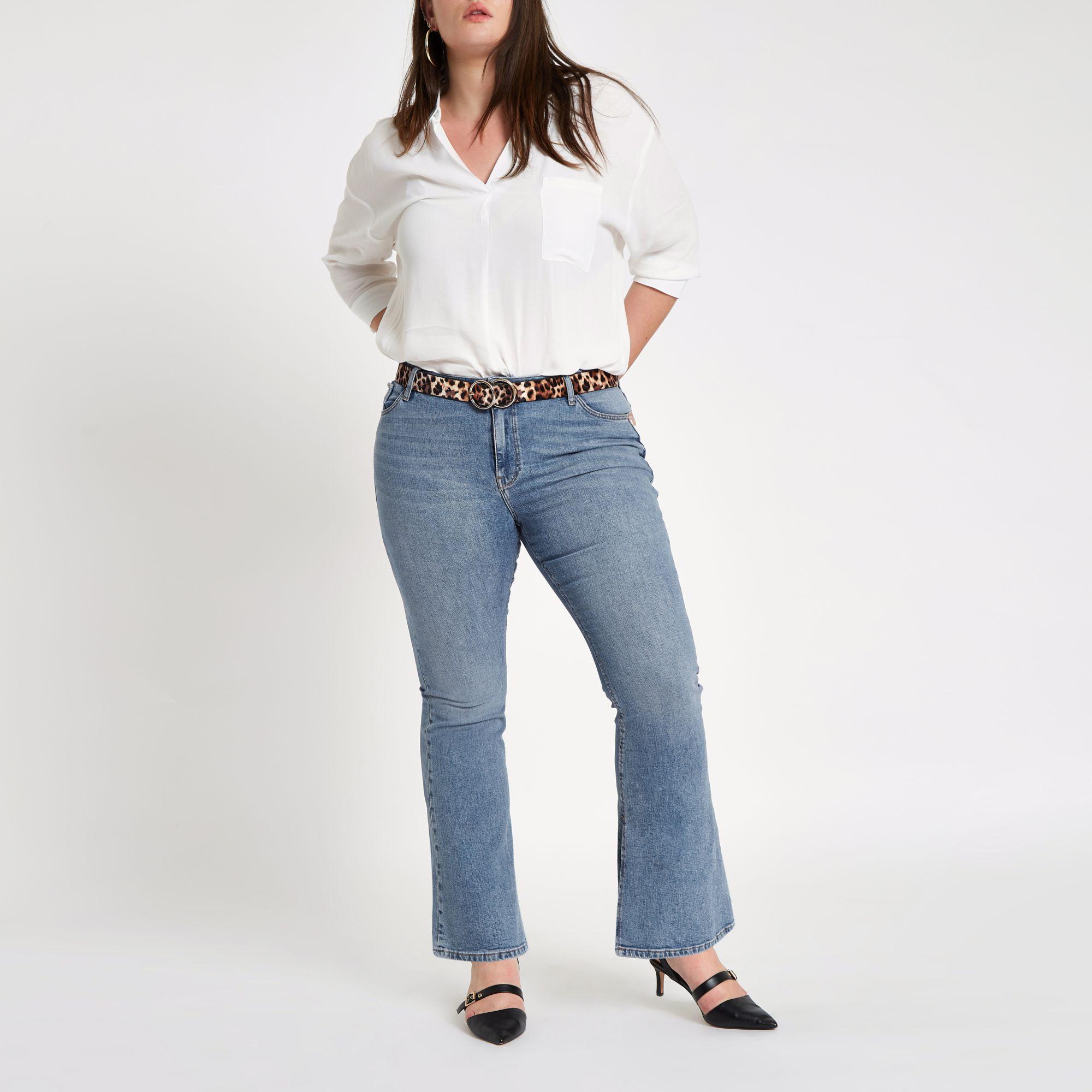 River Island Denim Plus Blue Wash High Rise Flared Jeans Lyst