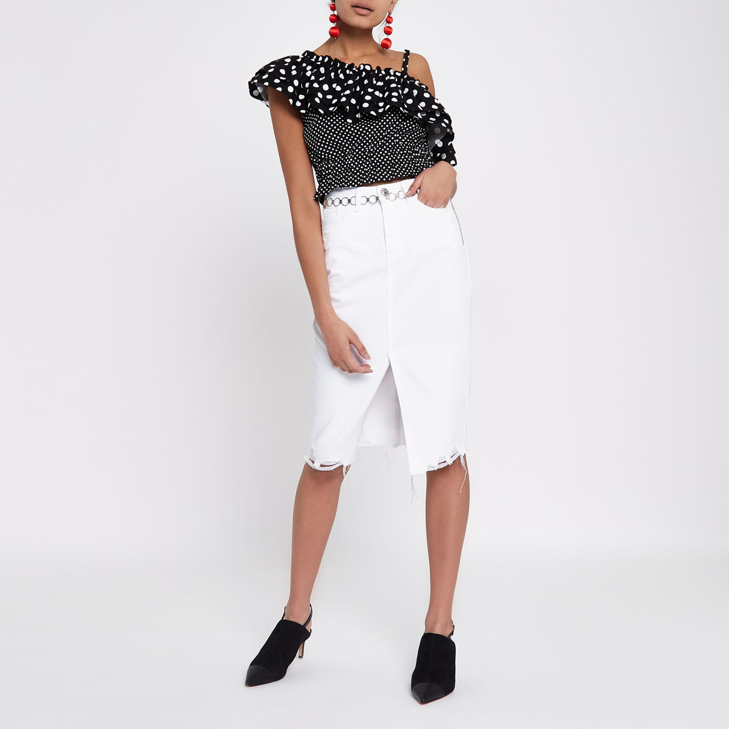 river island white denim skirt