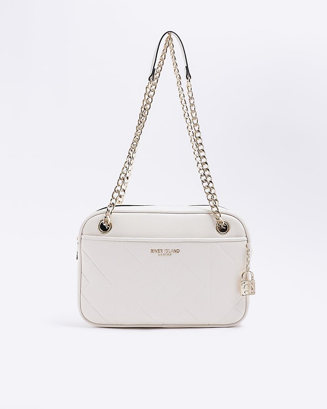 River Island Cream Quilted Chain Shoulder Bag in White | Lyst