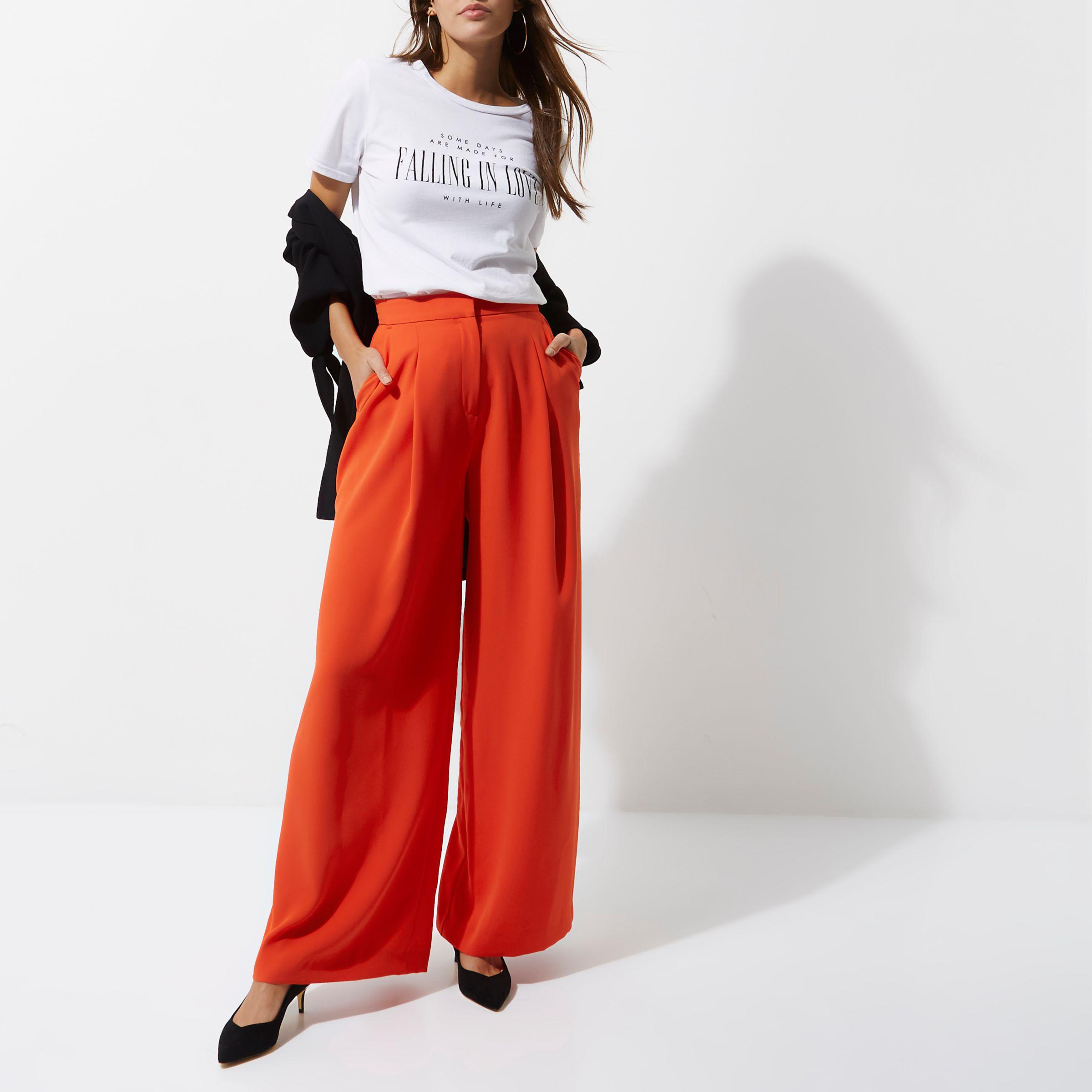 Synthetic Red Wide Leg Trousers | Lyst