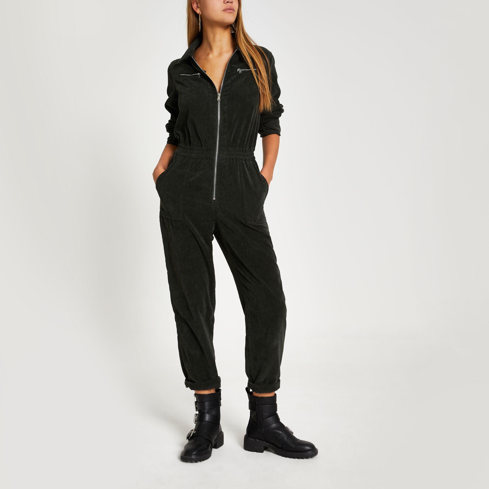 River Island Khaki Corduroy Utility Boiler Jumpsuit in Black Lyst