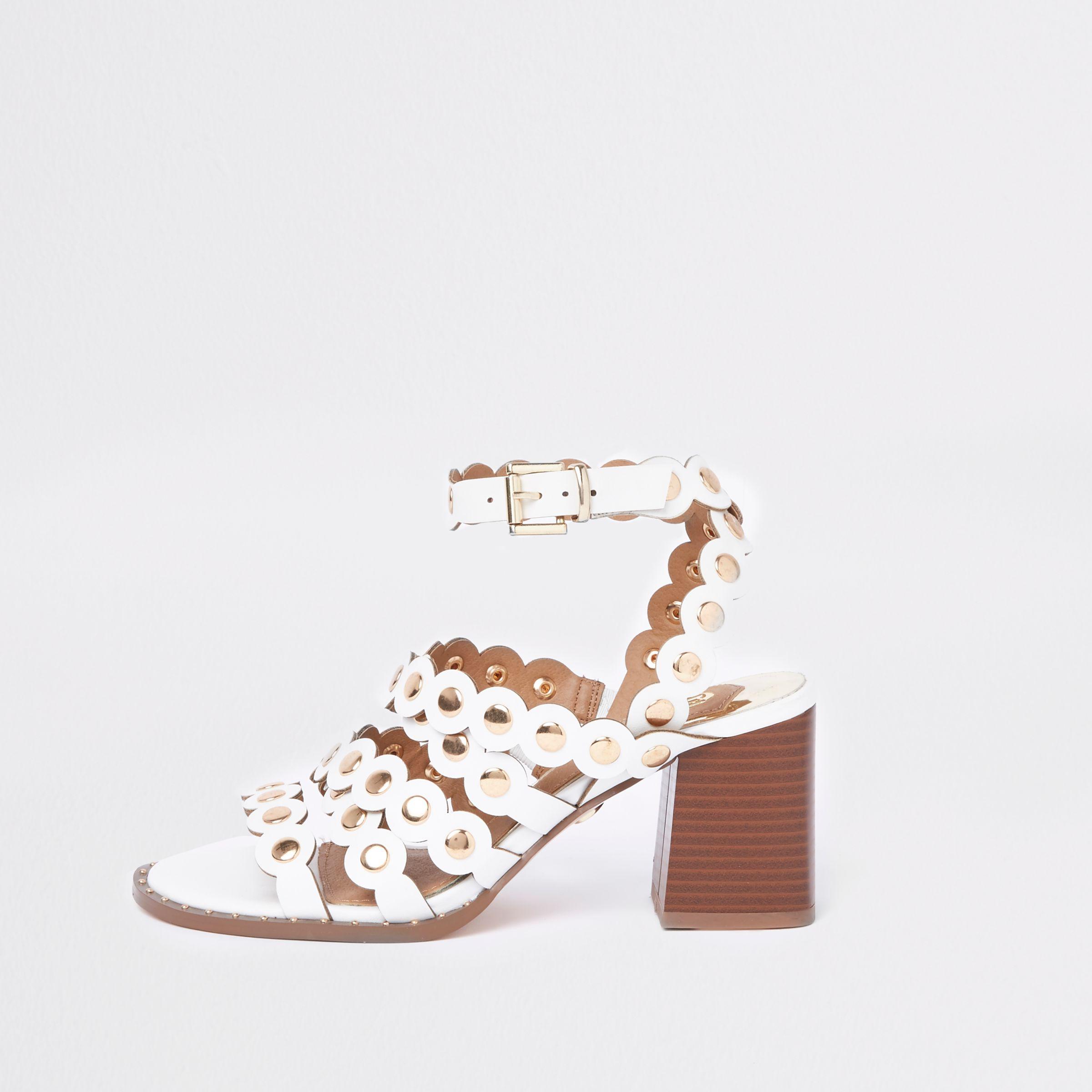 river island white block heels