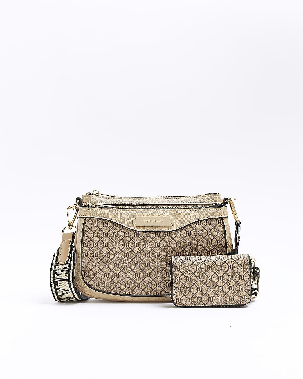 River Island Ri Monogram Cross Body Bag And Purse in Natural Lyst