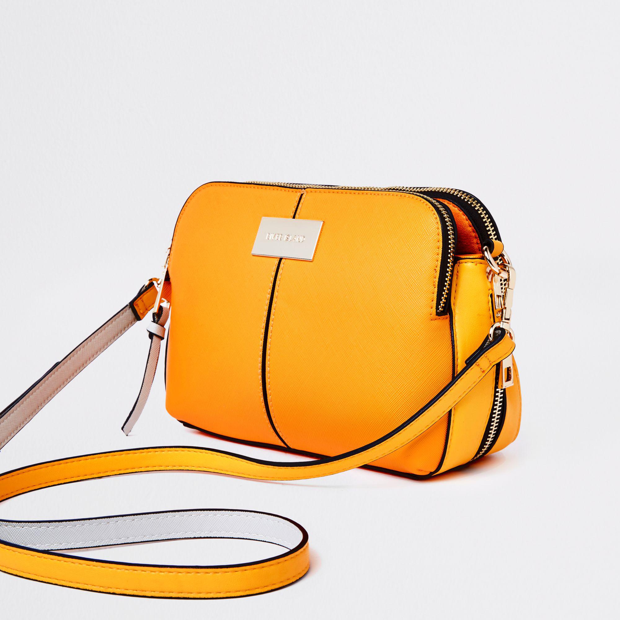 River Island Leather Triple Compartment Cross Body Bag in Orange Lyst