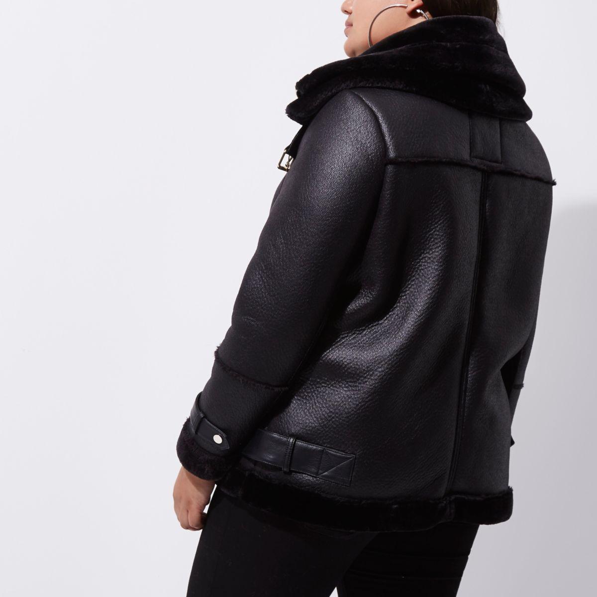 River Island Black Leather Hooded Jacket River Island Black Leather Hooded Jacket
