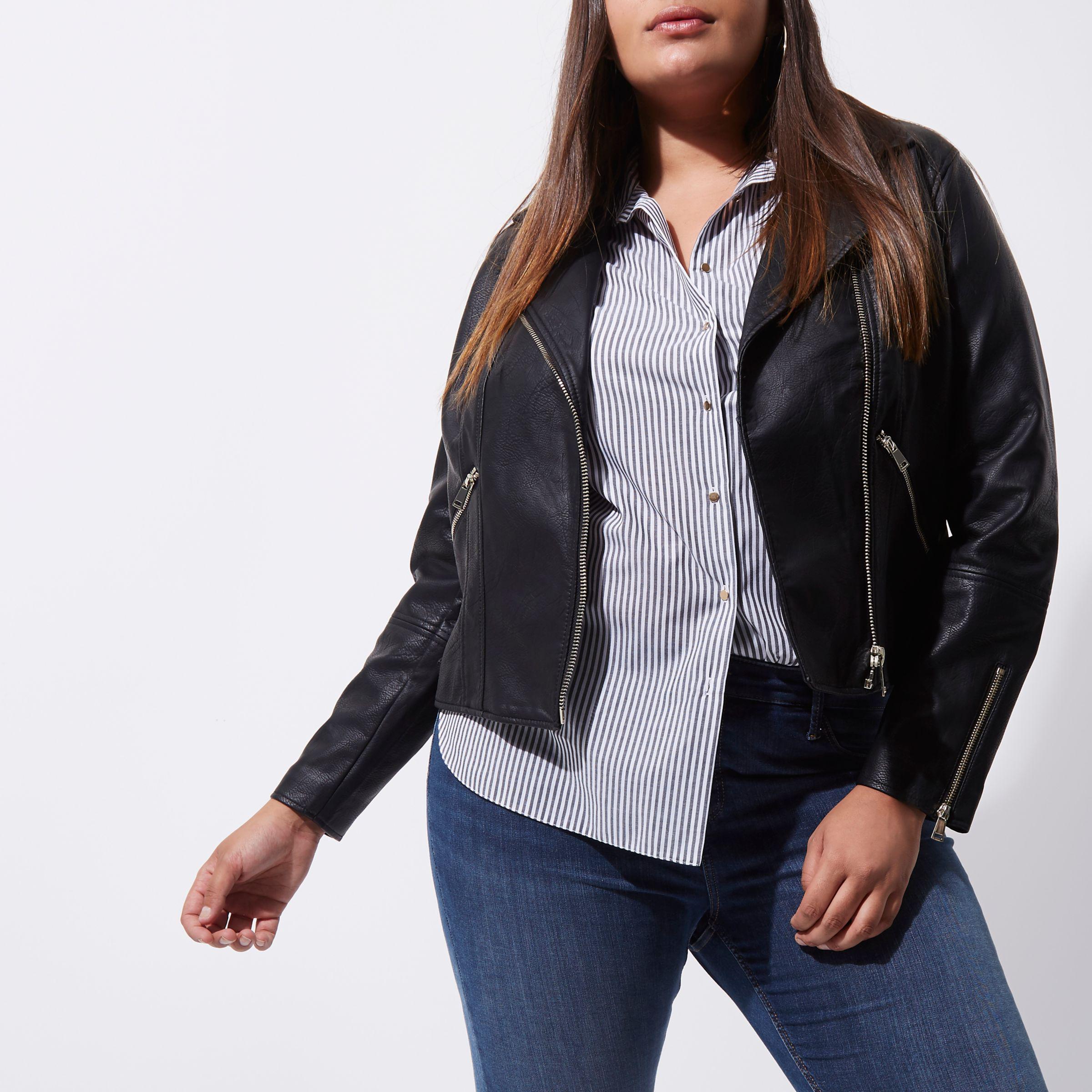 Black Faux Leather Jacket River Island Pictures
