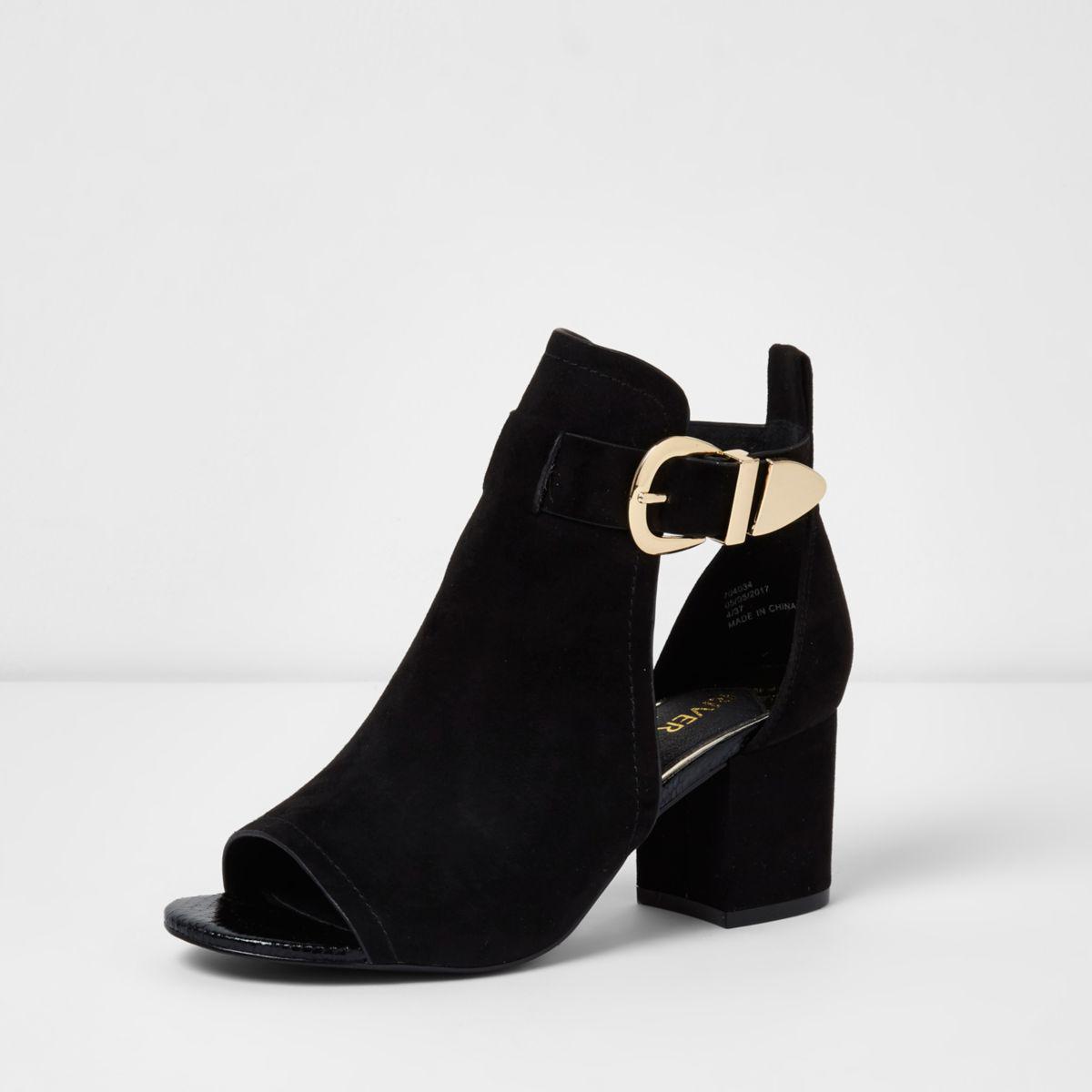 River Island Black Buckle Block Heel 