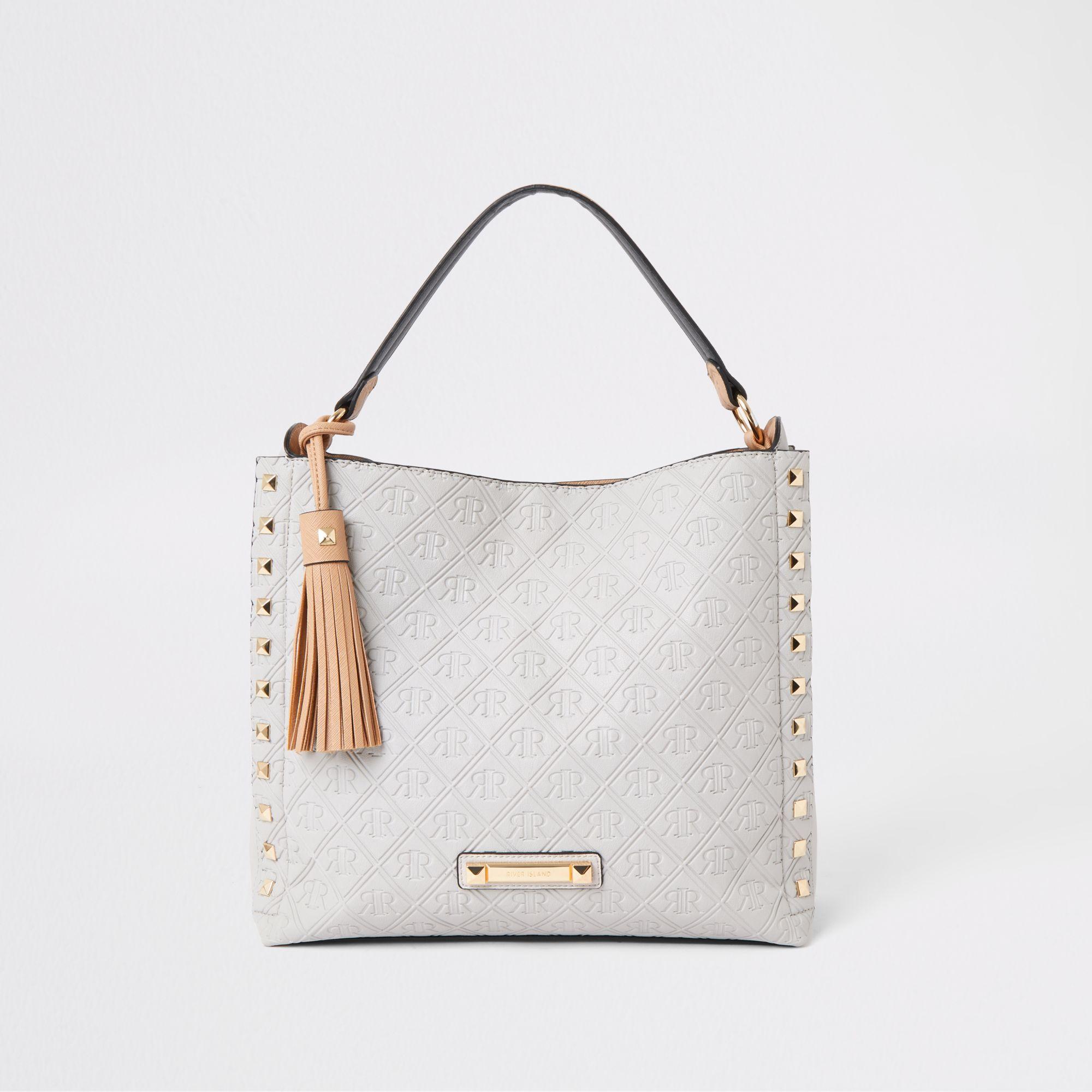river island grey monogram bolsa