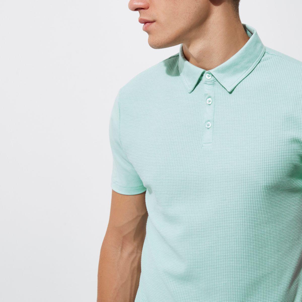 River Island Cotton Mint Green Waffle Slim Fit Polo Shirt for Men - Lyst