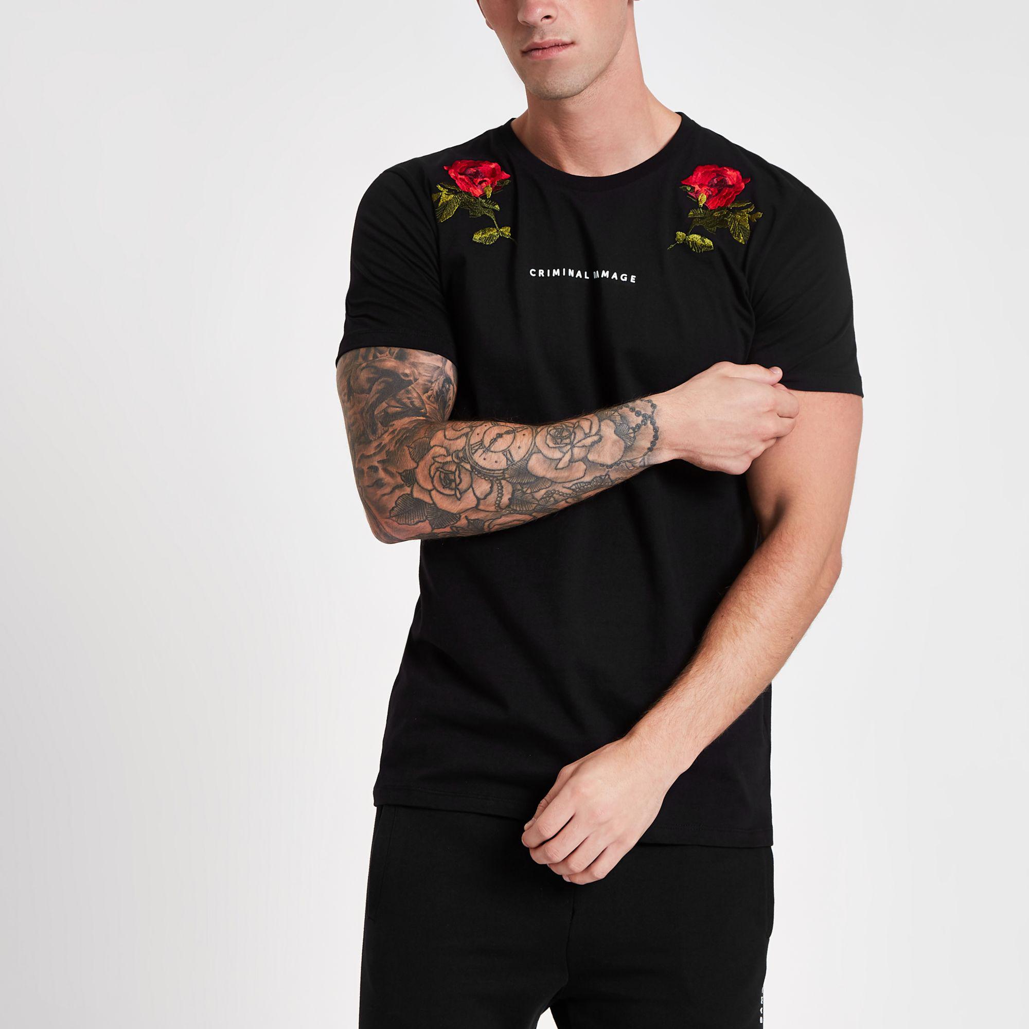 River Island Cotton Criminal Damage Black Rose T-shirt for Men - Lyst